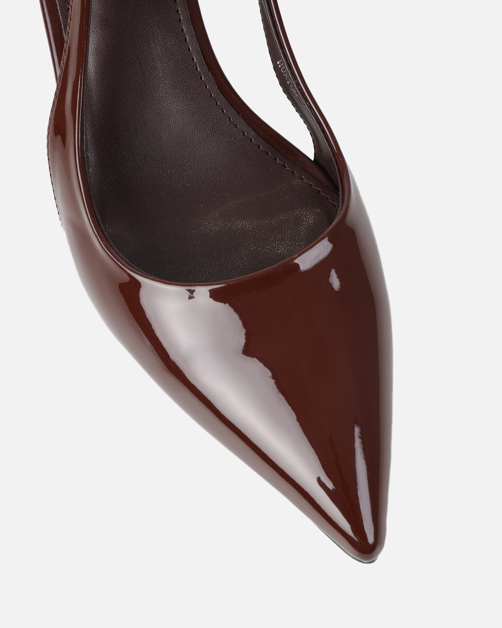 Cecily Chocolate Brown Patent Low Sling Back Court Shoes | SIMMI London