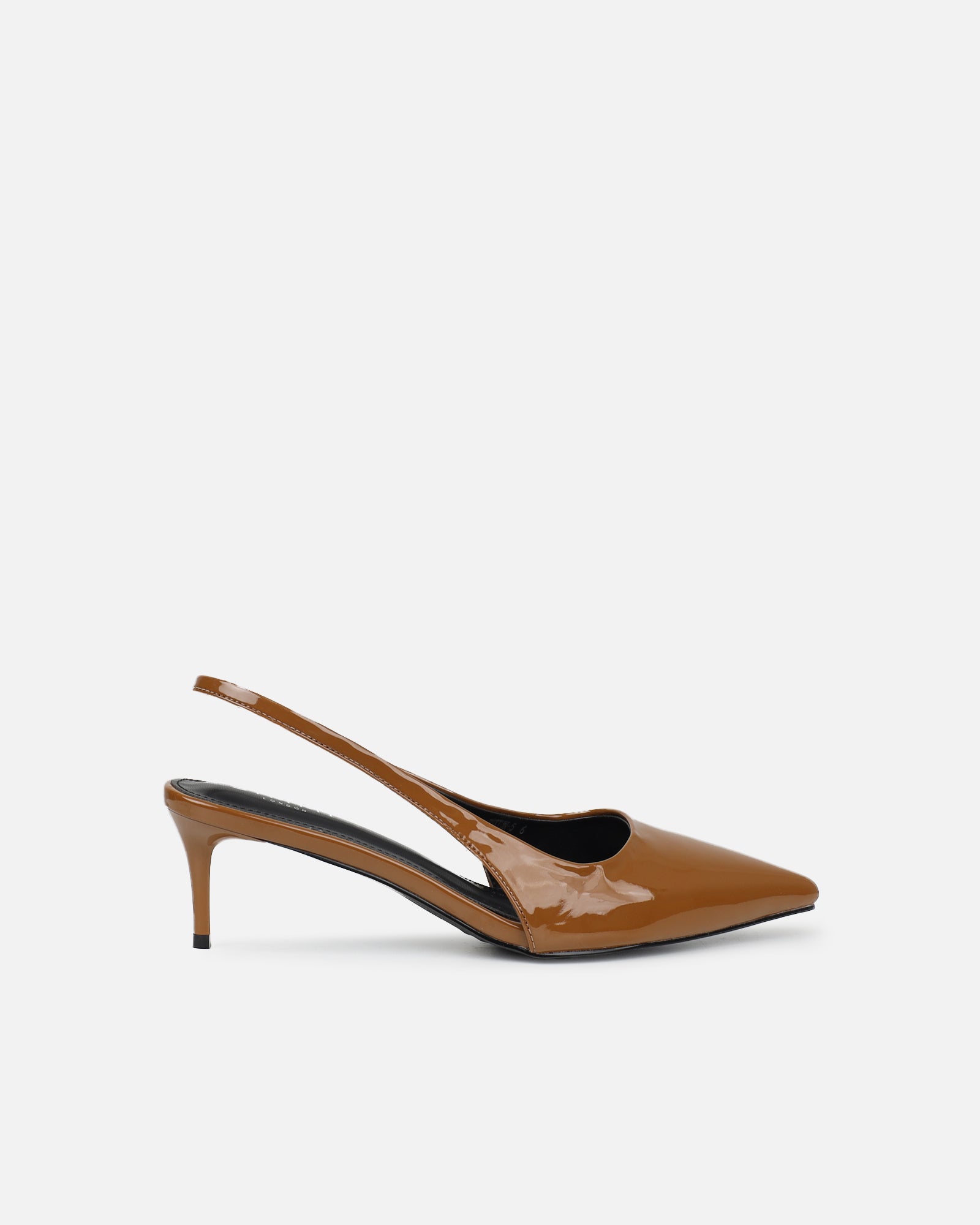 Cecily Olive Brown Patent Low Sling Back Court Shoes | SIMMI London