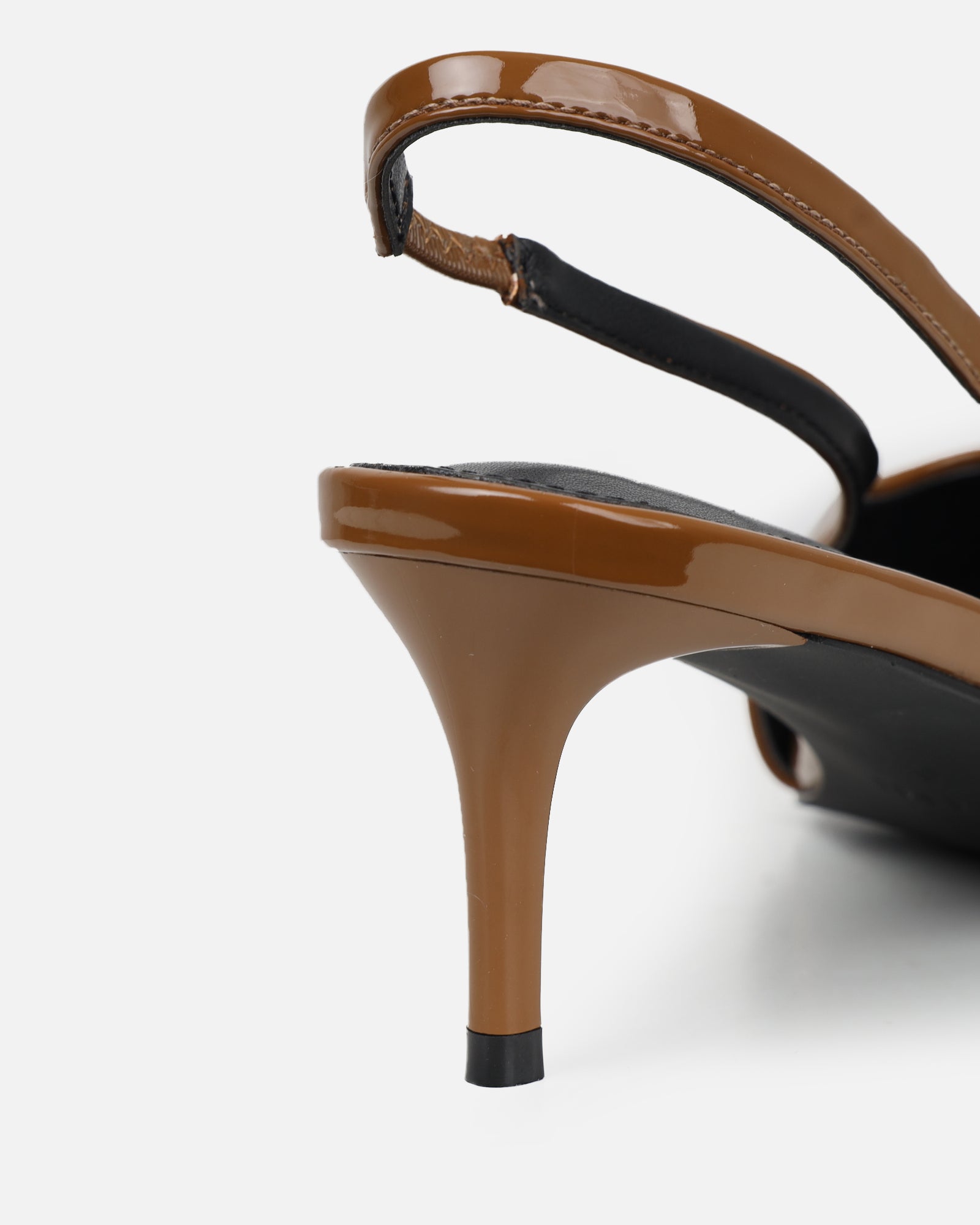 Cecily Olive Brown Patent Low Sling Back Court Shoes | SIMMI London