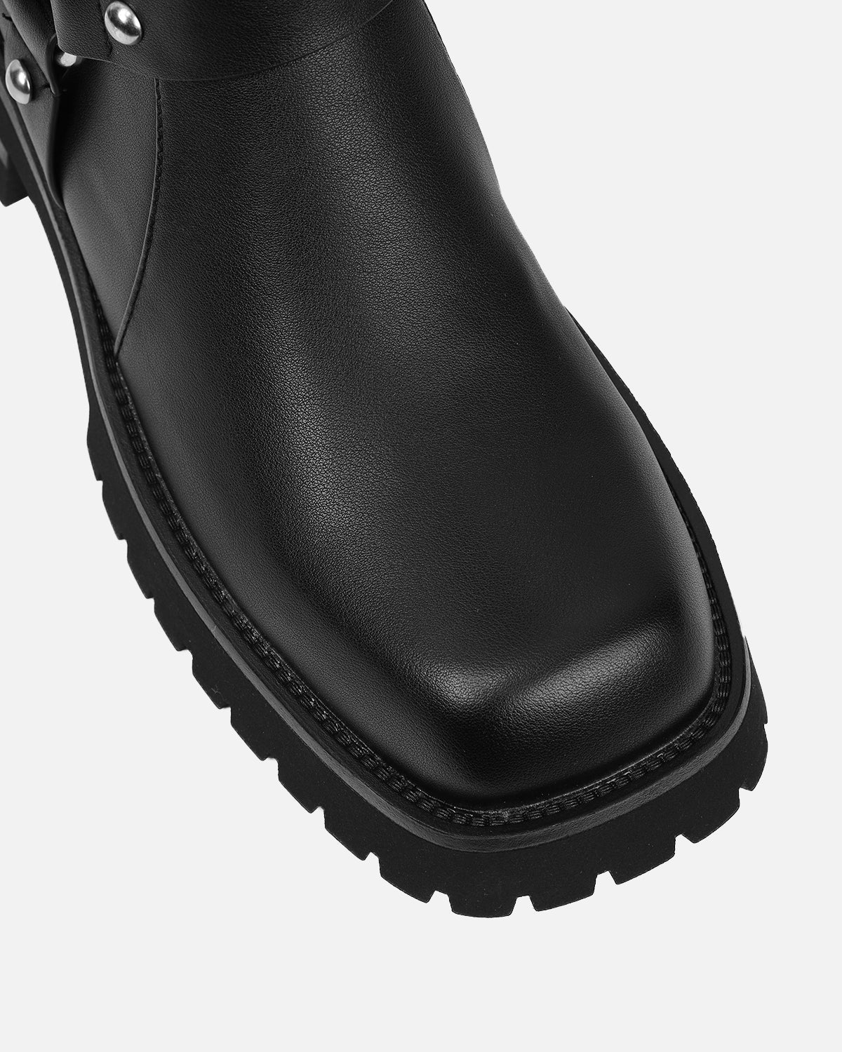 Benton Black Knee High Chunky Biker Boots | SIMMI London