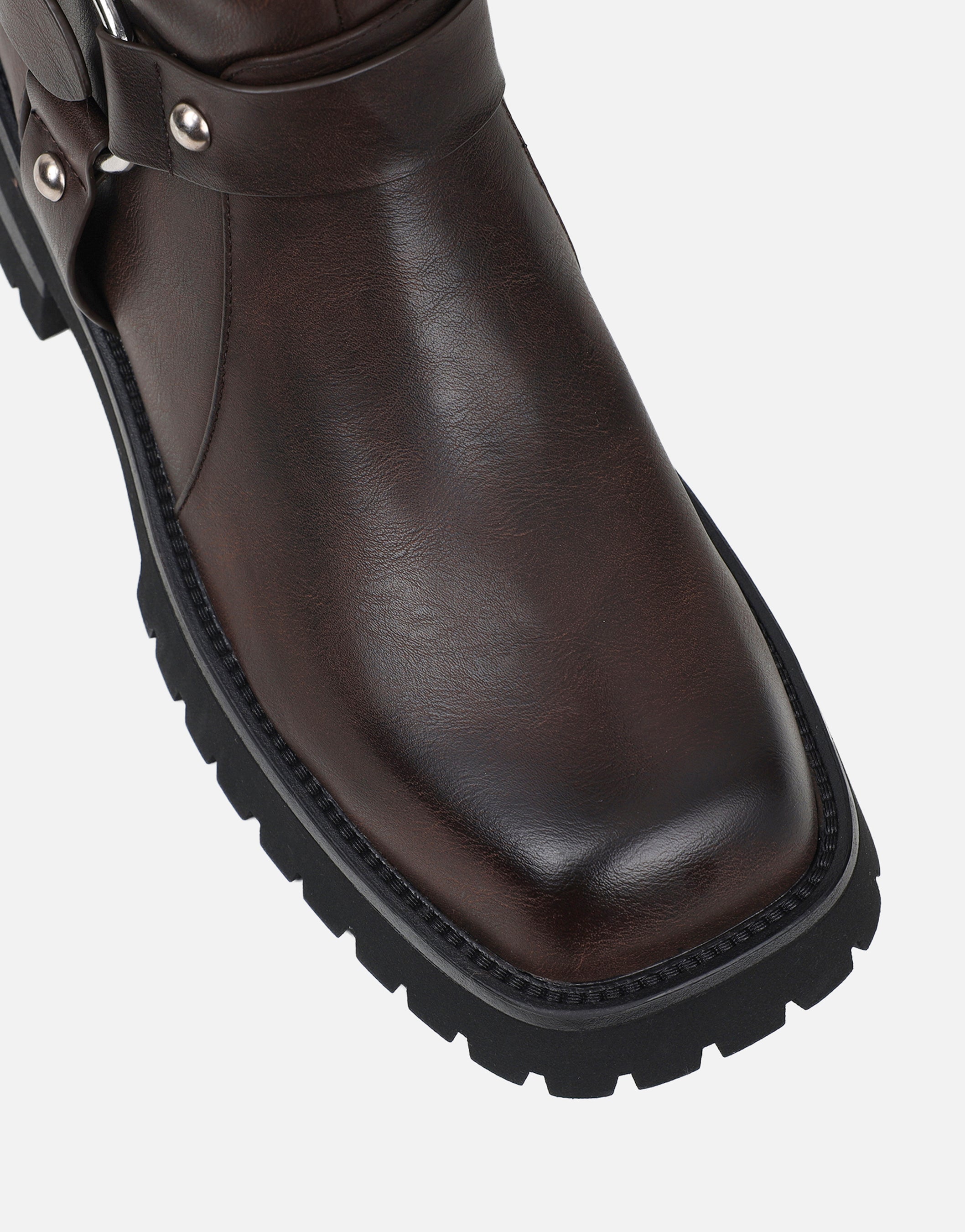 Benton Vintage Brown Knee High Chunky Biker Boots | SIMMI London
