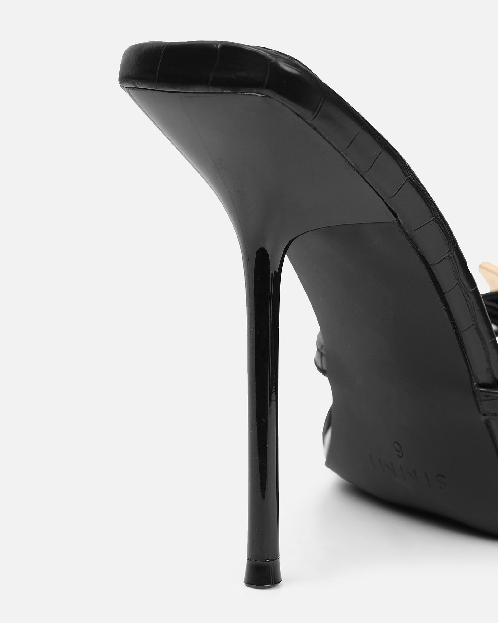 Imaan black croc effect buckle heeled sandals | SIMMI London