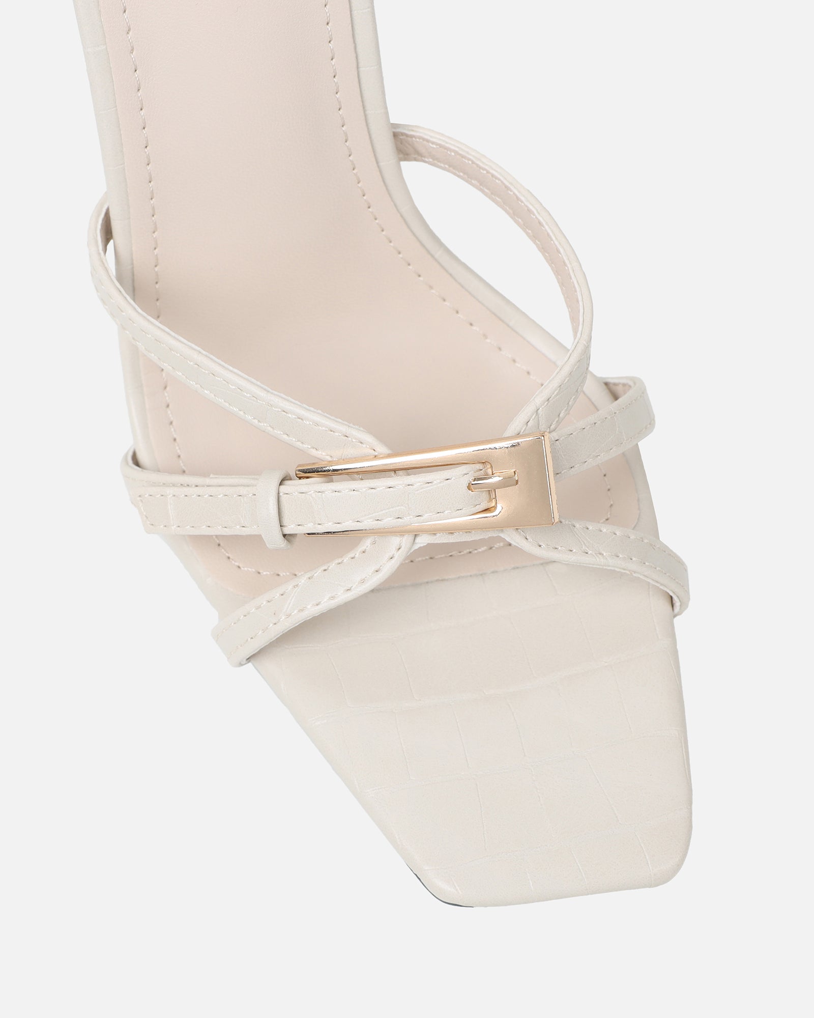 Imaan Stone Croc Effect Buckle Heeled Sandals | SIMMI London