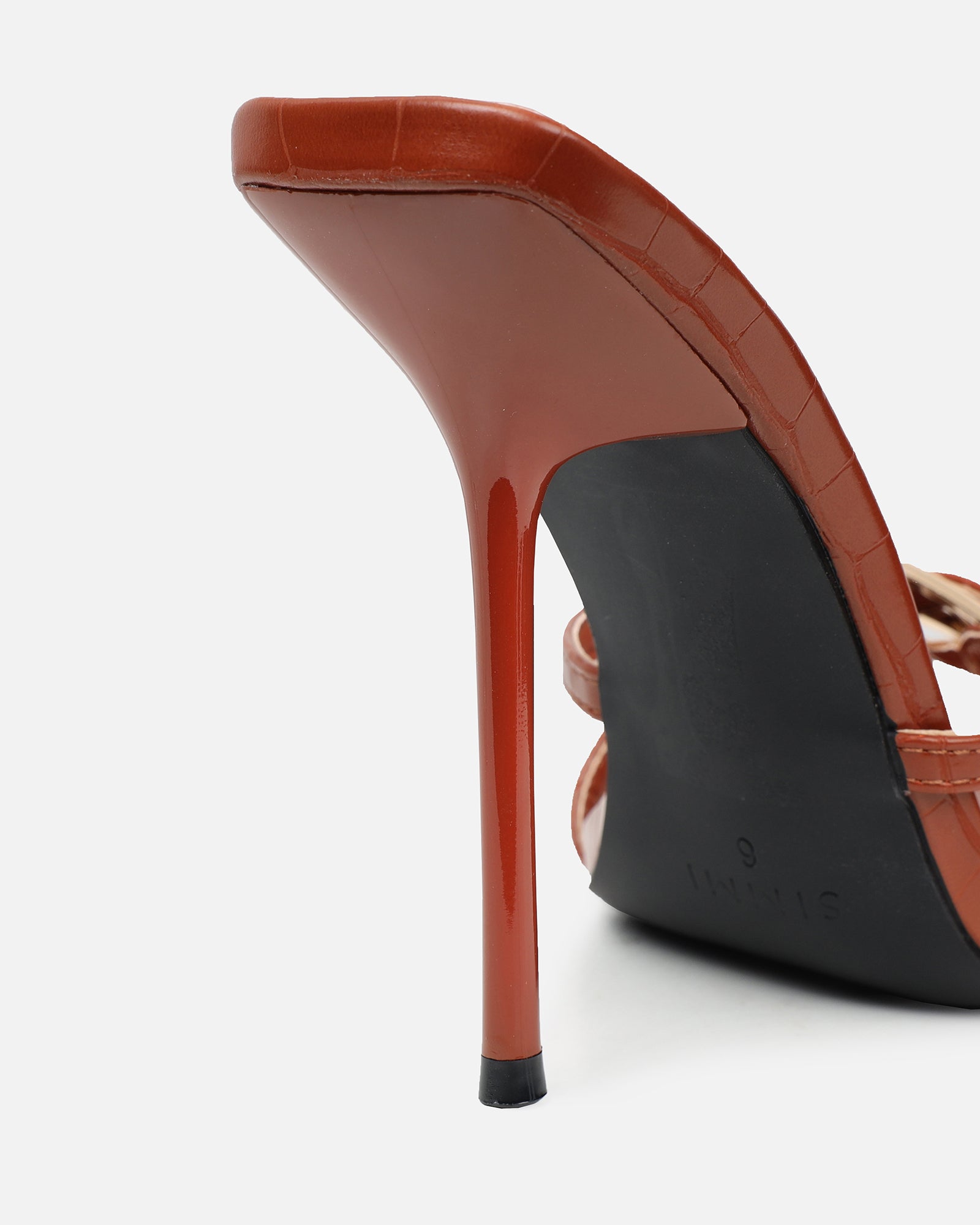 Imaan tan croc effect buckle heeled sandals | SIMMI London