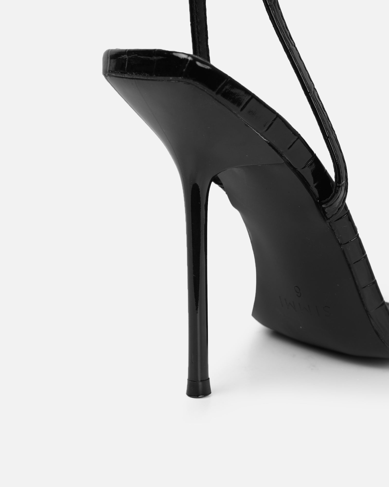 Kienna black patent croc effect diamante buckle heeled sandals | SIMMI London