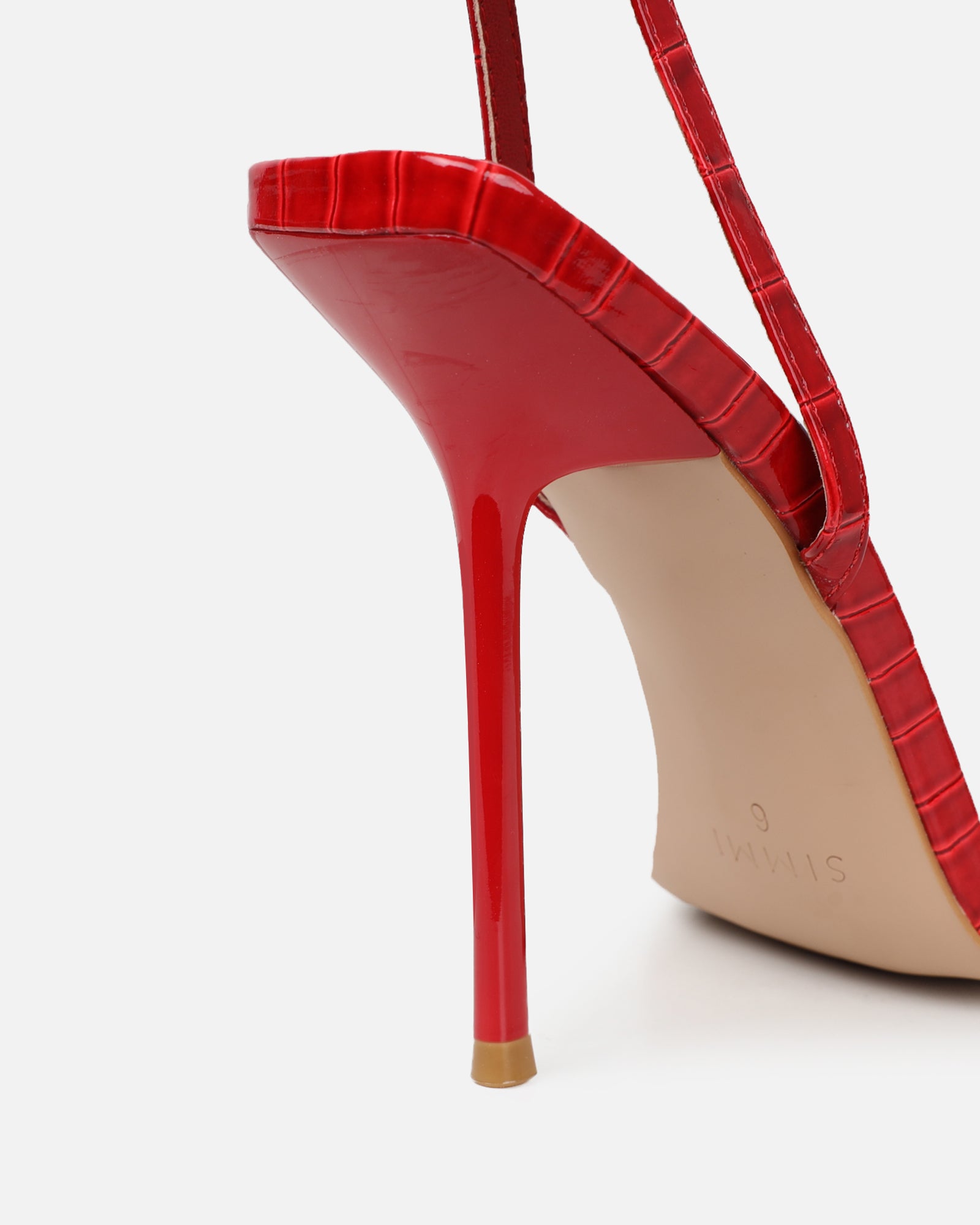 Kienna red patent croc effect diamante buckle heeled sandals | SIMMI London