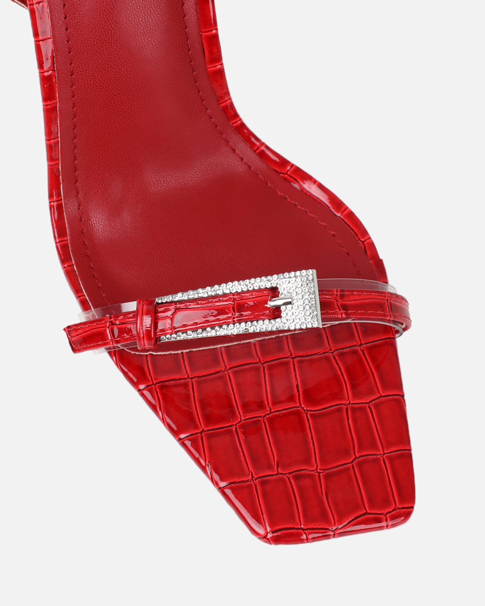 Kienna red patent croc effect diamante buckle heeled sandals | SIMMI London