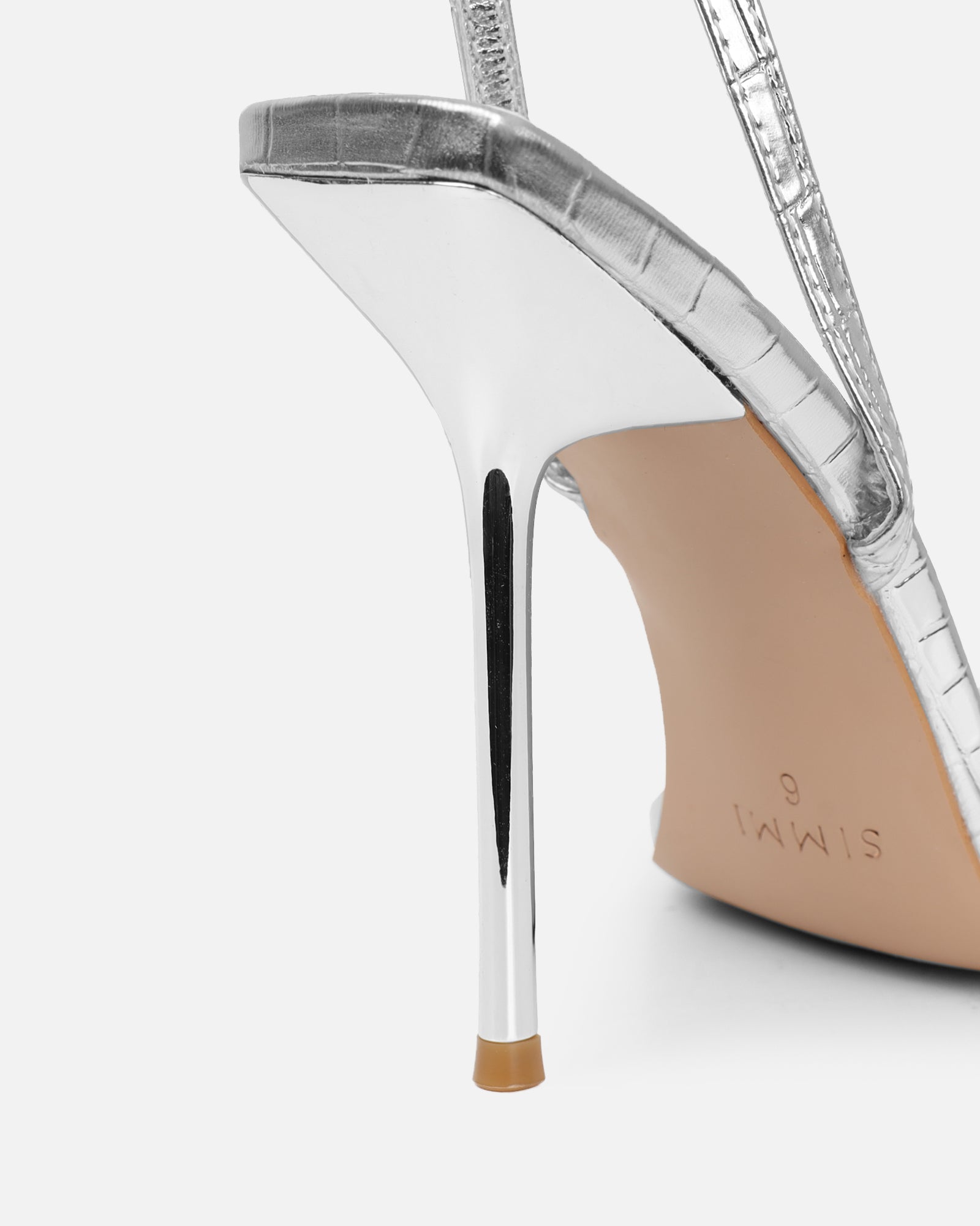 Kienna silver croc effect diamante buckle heeled sandals | SIMMI London