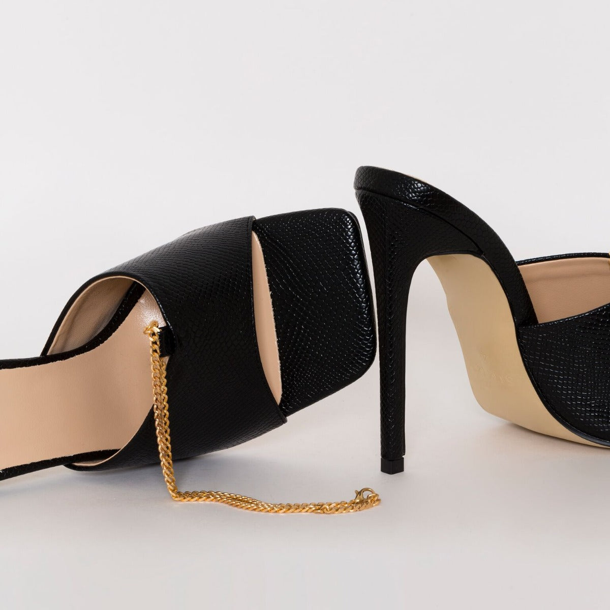 SIMMI SHOES / JAMILA BLACK SNAKE PRINT STILETTO MULES