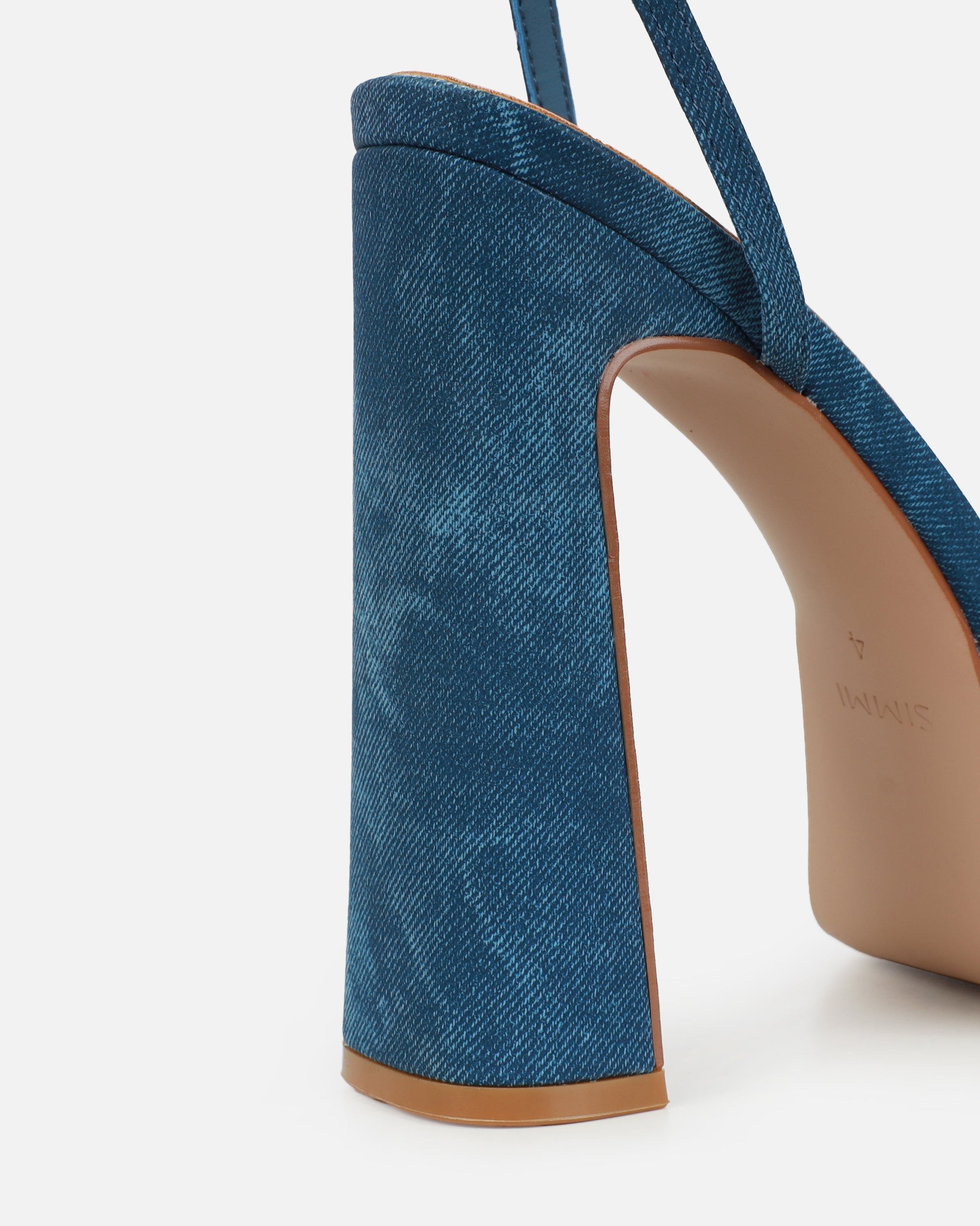 Immogen Clear Blue Denim Effect Diamante Platform Heels | SIMMI London
