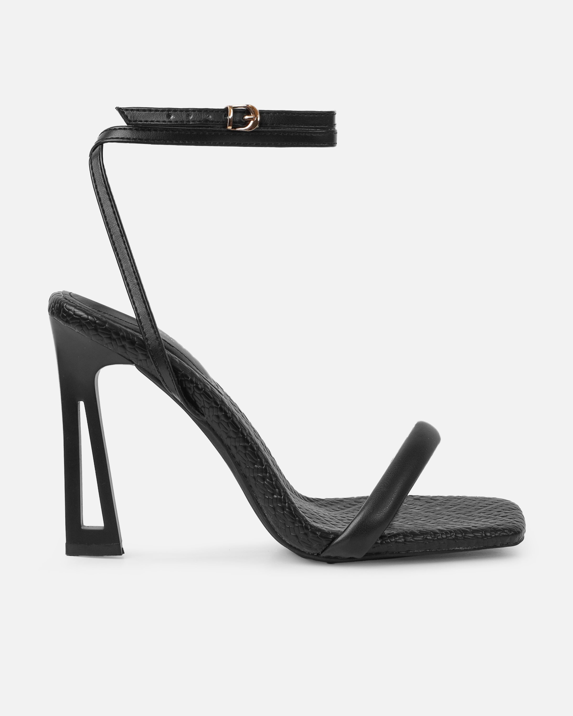 Inara Black Sculptural Heeled Sandals | SIMMI London