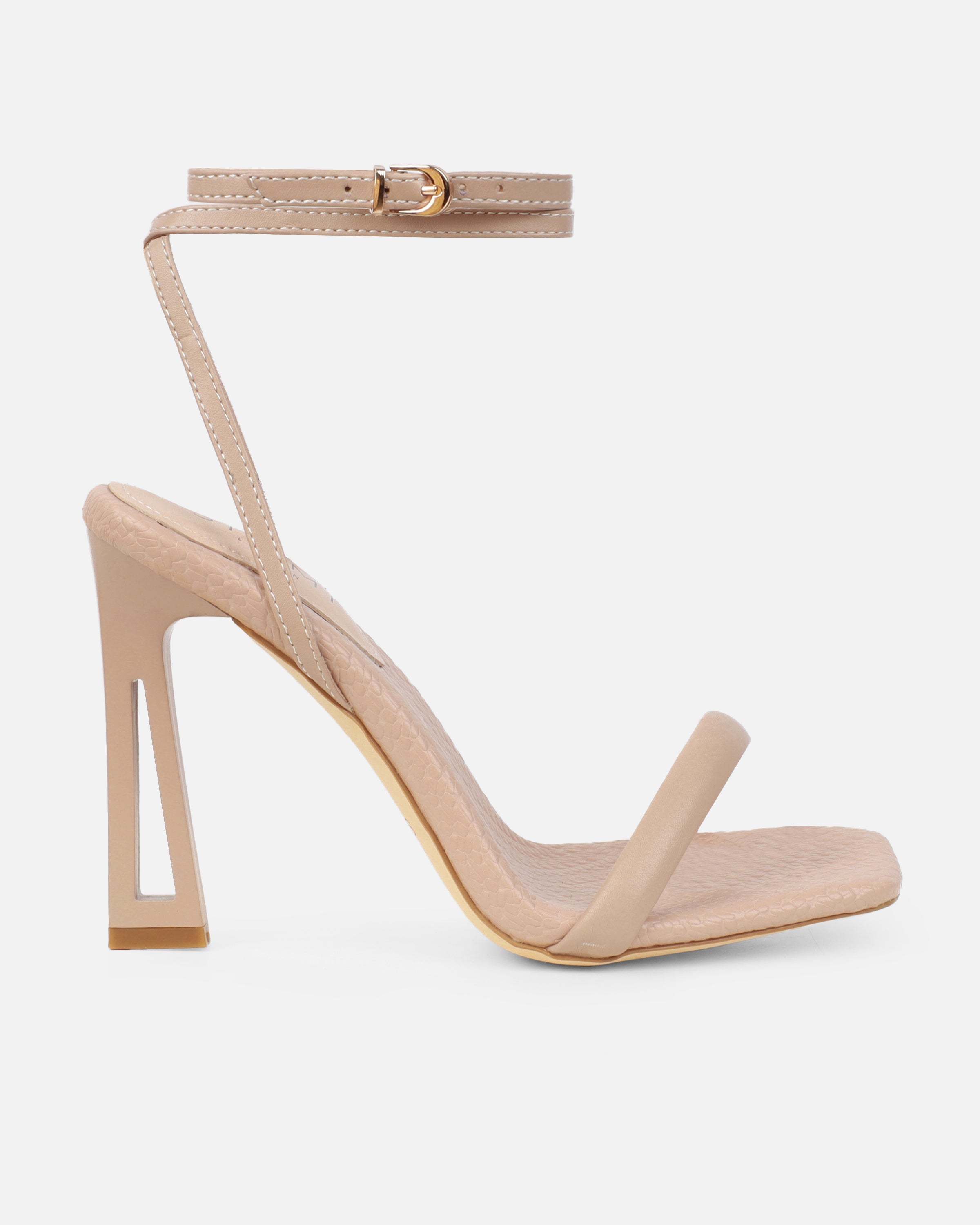 Inara Nude Sculptural Heeled Sandals | SIMMI London