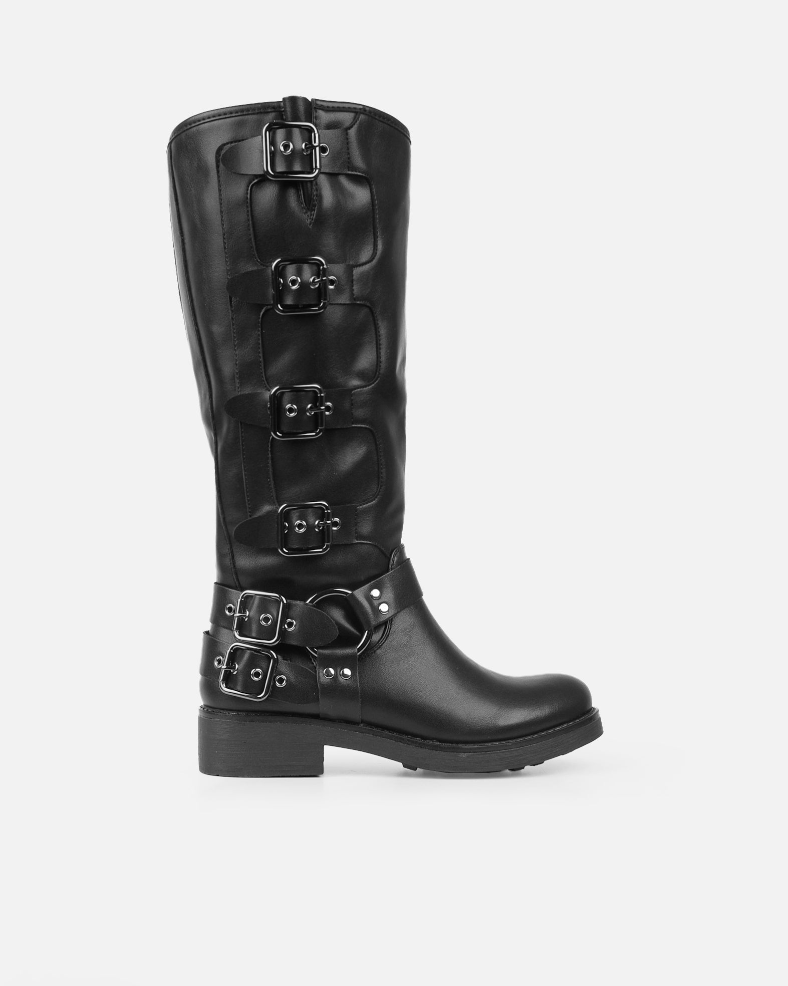 Indiana Black Strap Detail Biker Boots | SIMMI London
