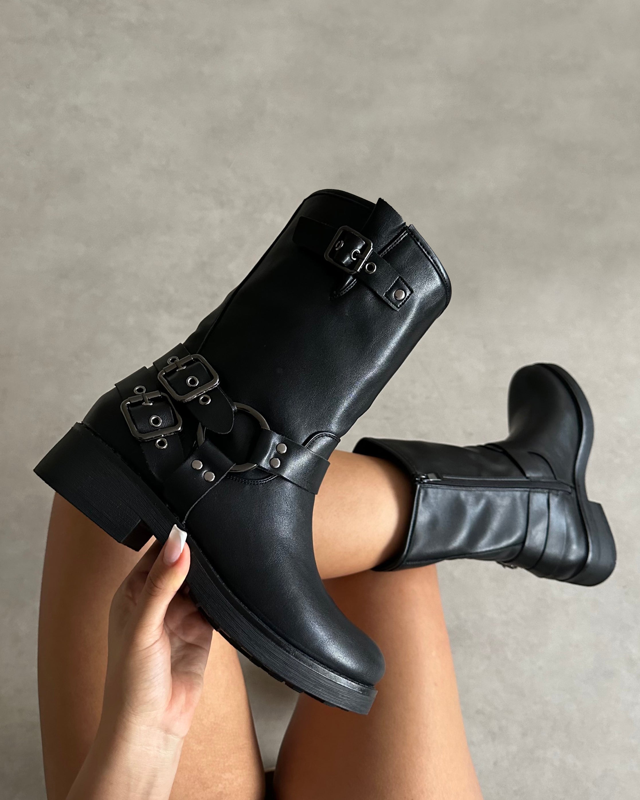 Indi Black Short Biker Boots | SIMMI London