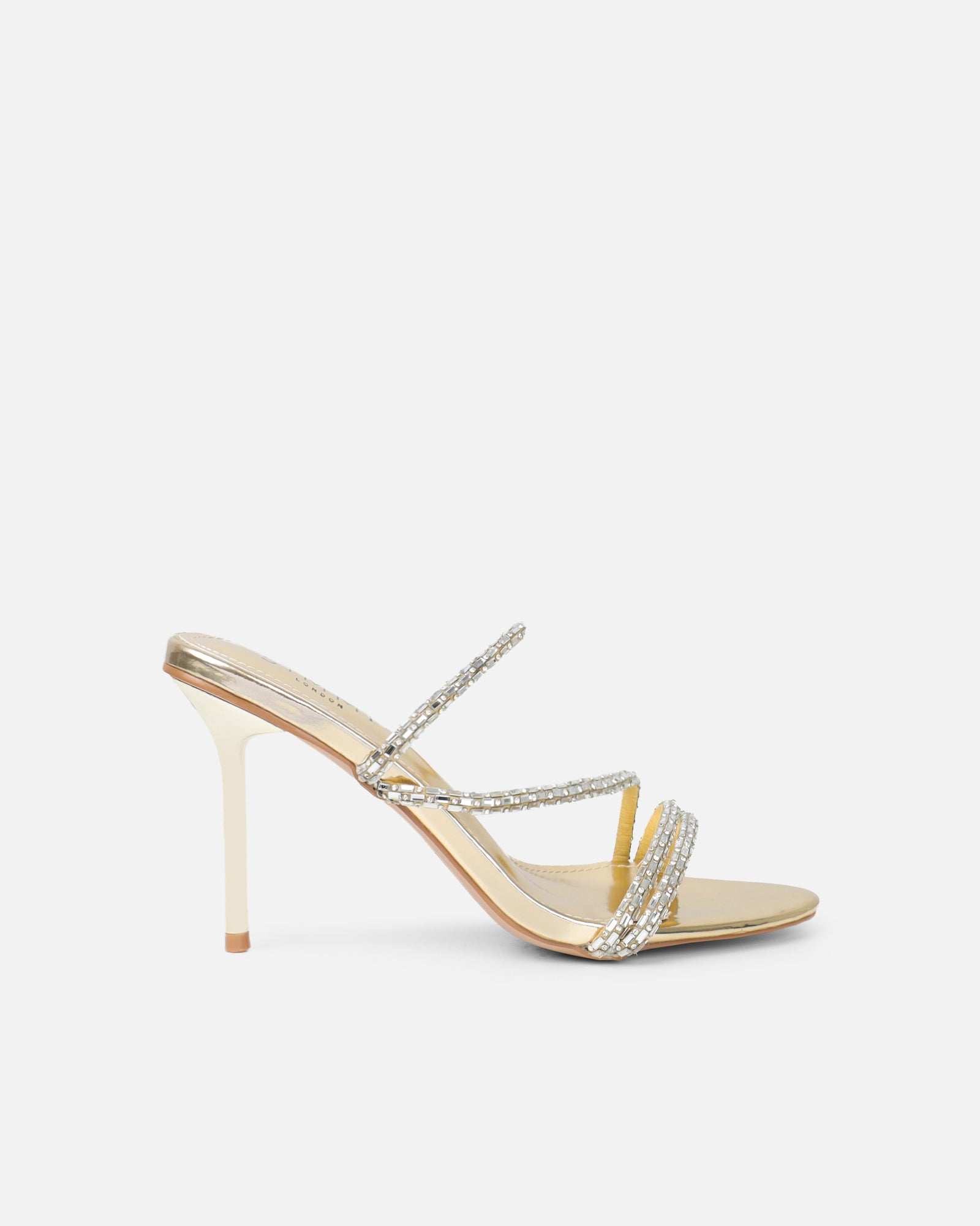 Inessa gold mirror diamante heeled sandals | SIMMI London