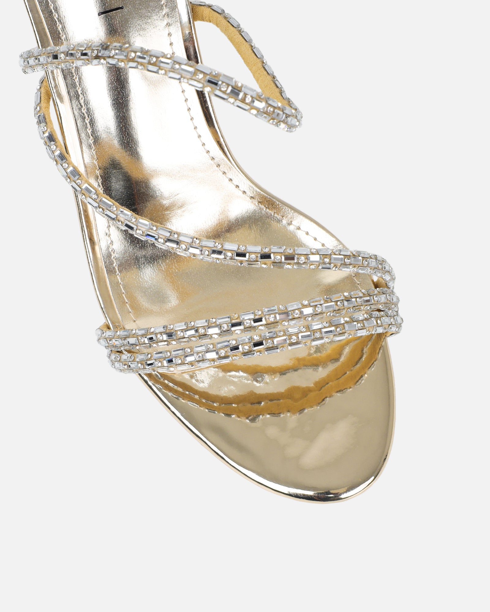 Inessa gold mirror diamante heeled sandals | SIMMI London