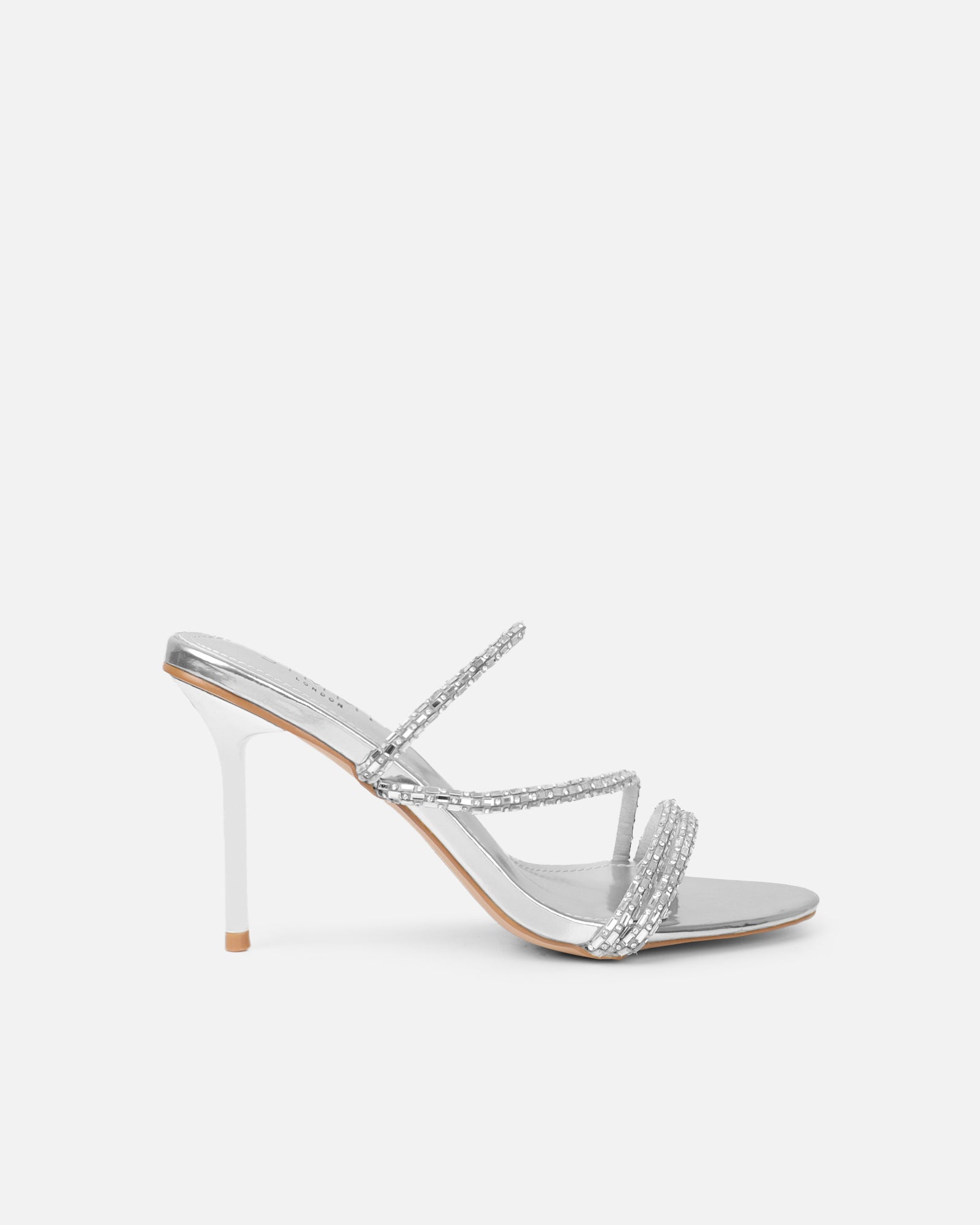 Inessa silver mirror diamante heeled sandals | SIMMI London