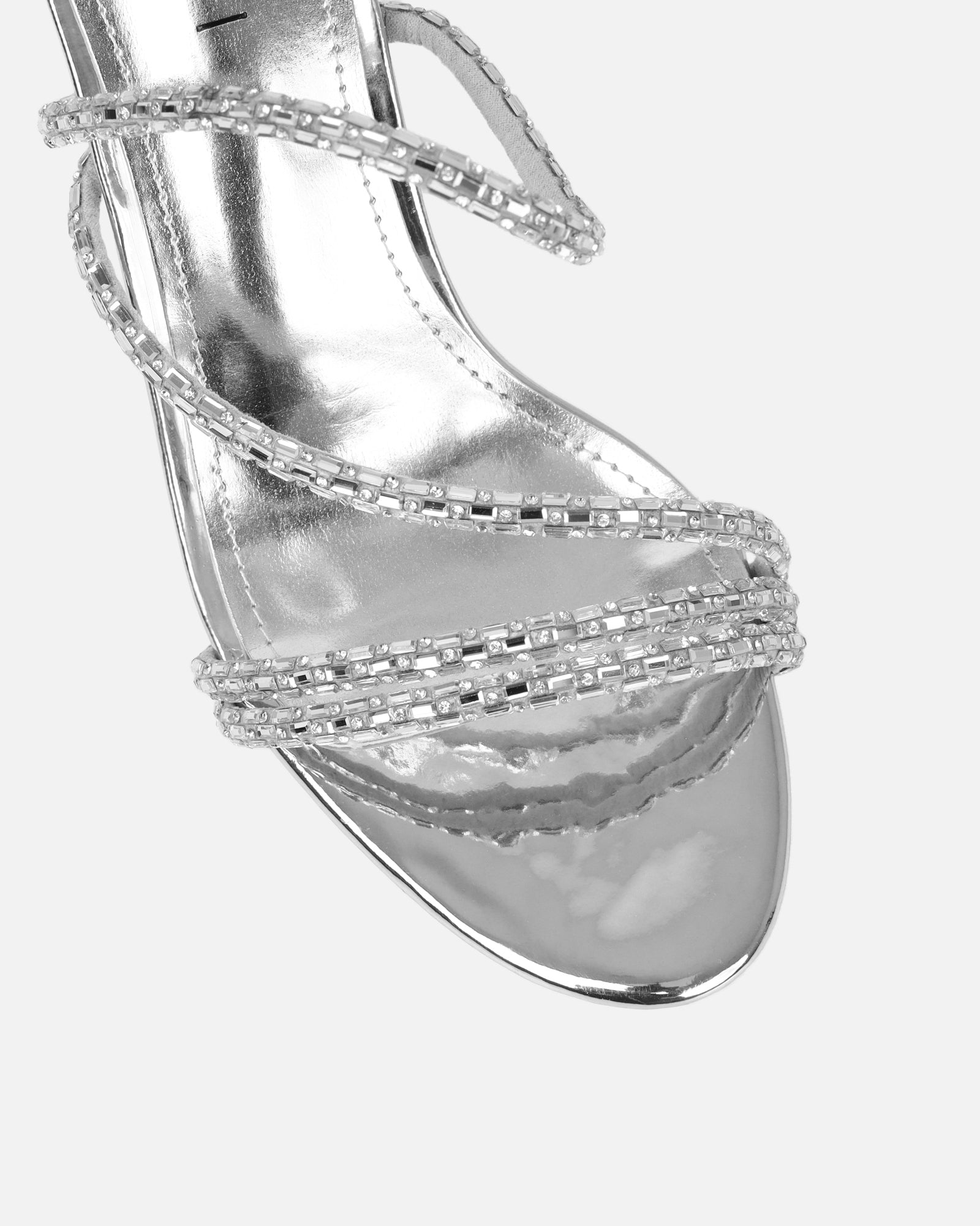 Inessa silver mirror diamante heeled sandals | SIMMI London
