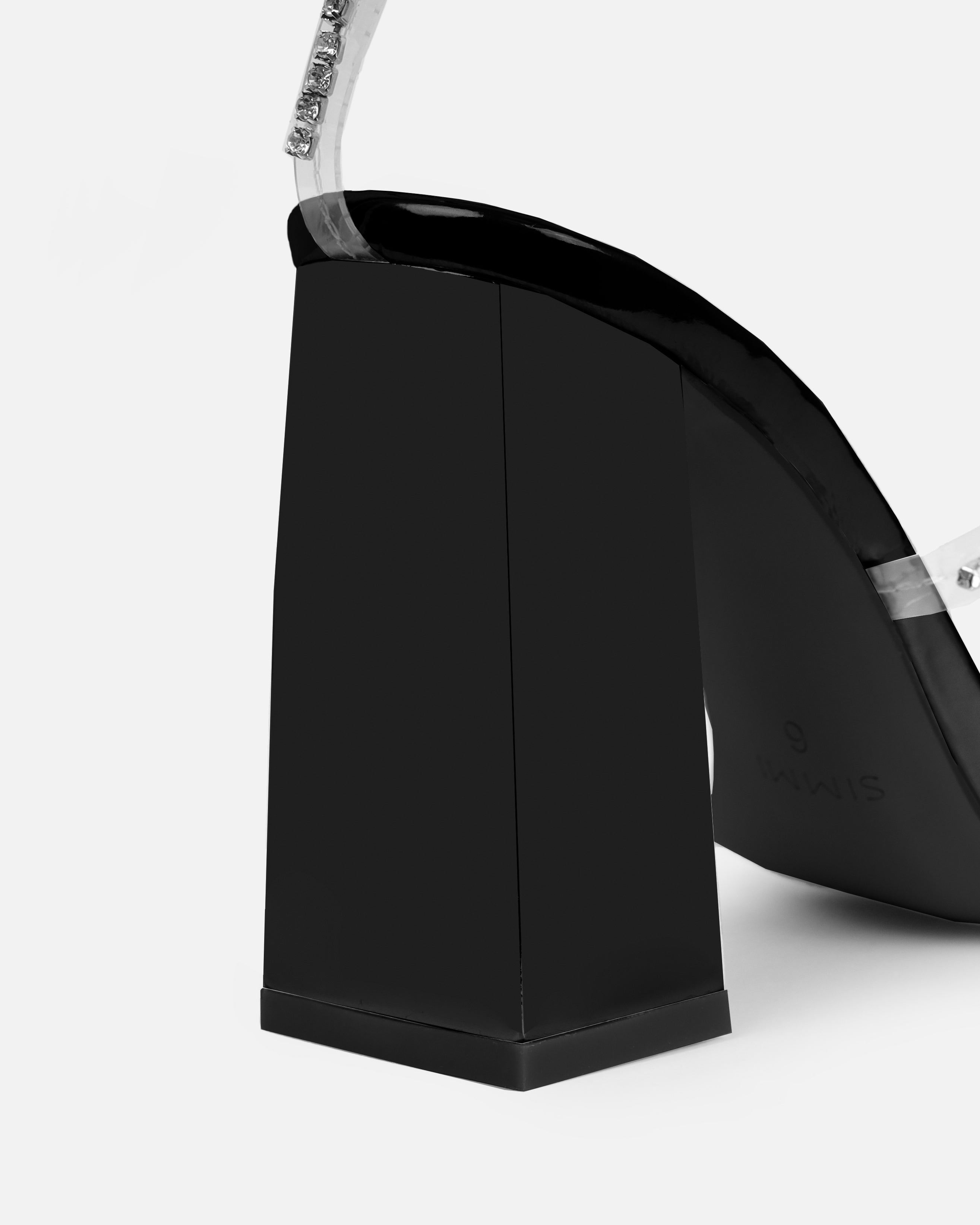 Issy Black Clear Diamante Block Heeled Sandals