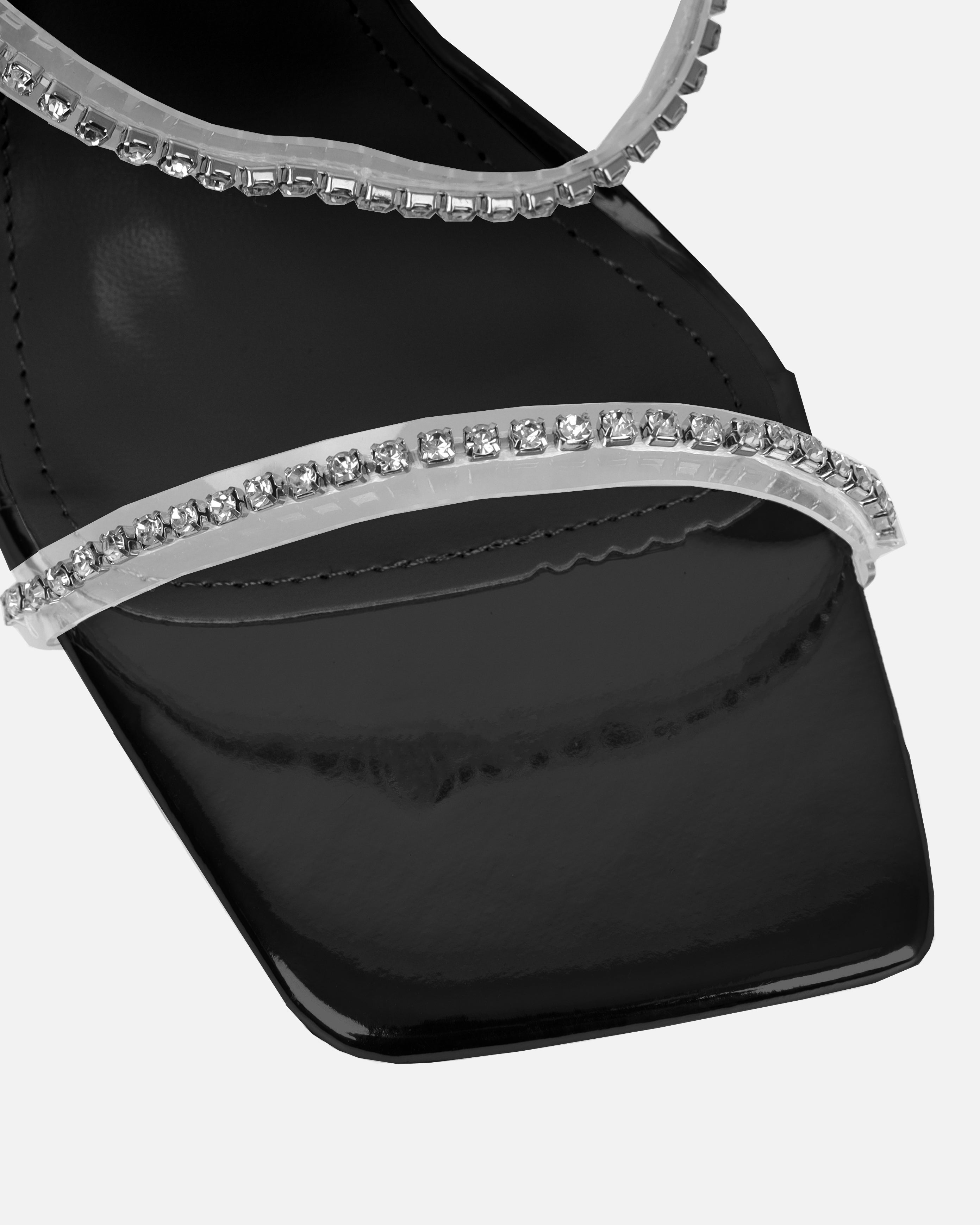 Issy Black Clear Diamante Block Heeled Sandals