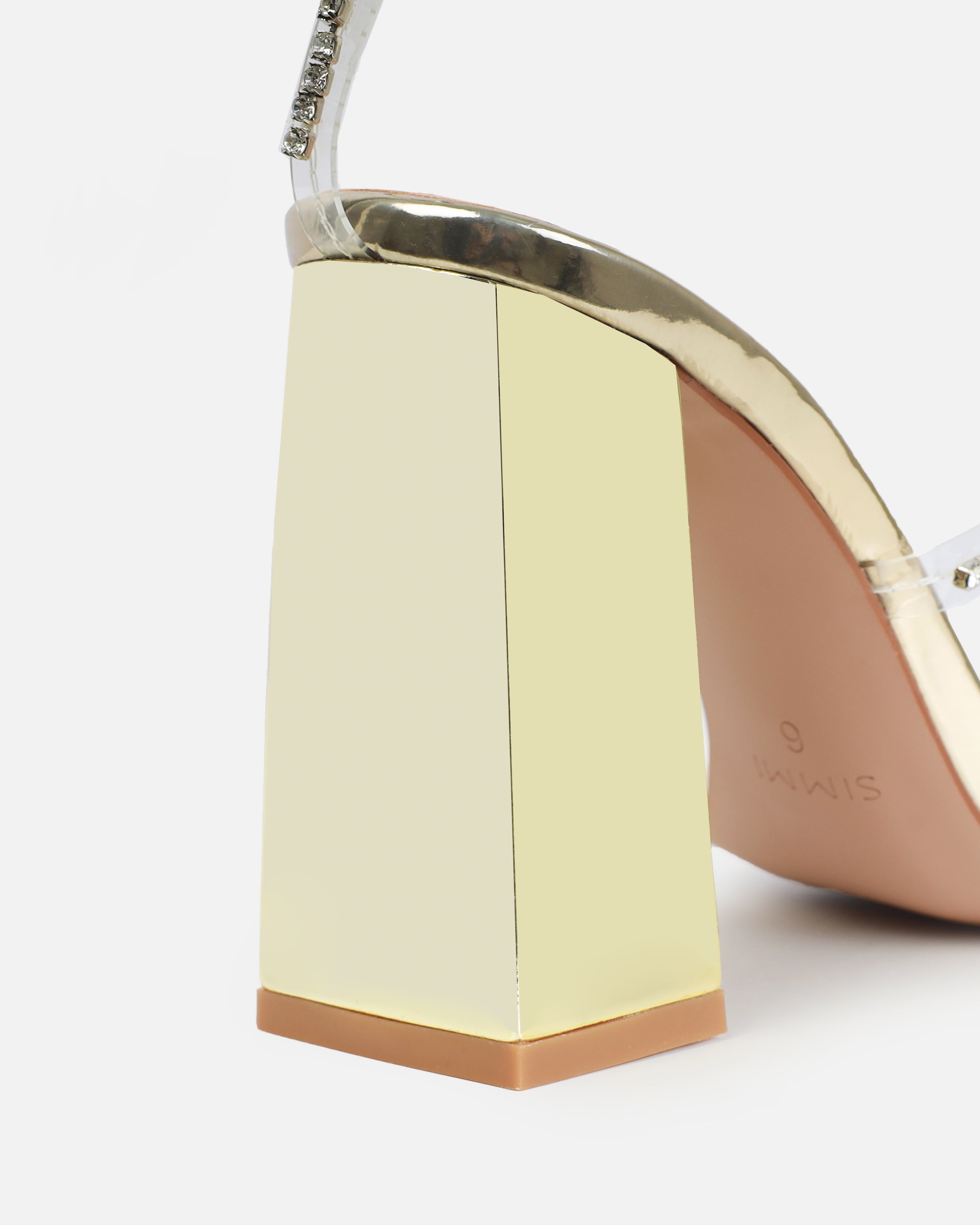 Issy Gold Clear Diamante Block Heels | SIMMI London