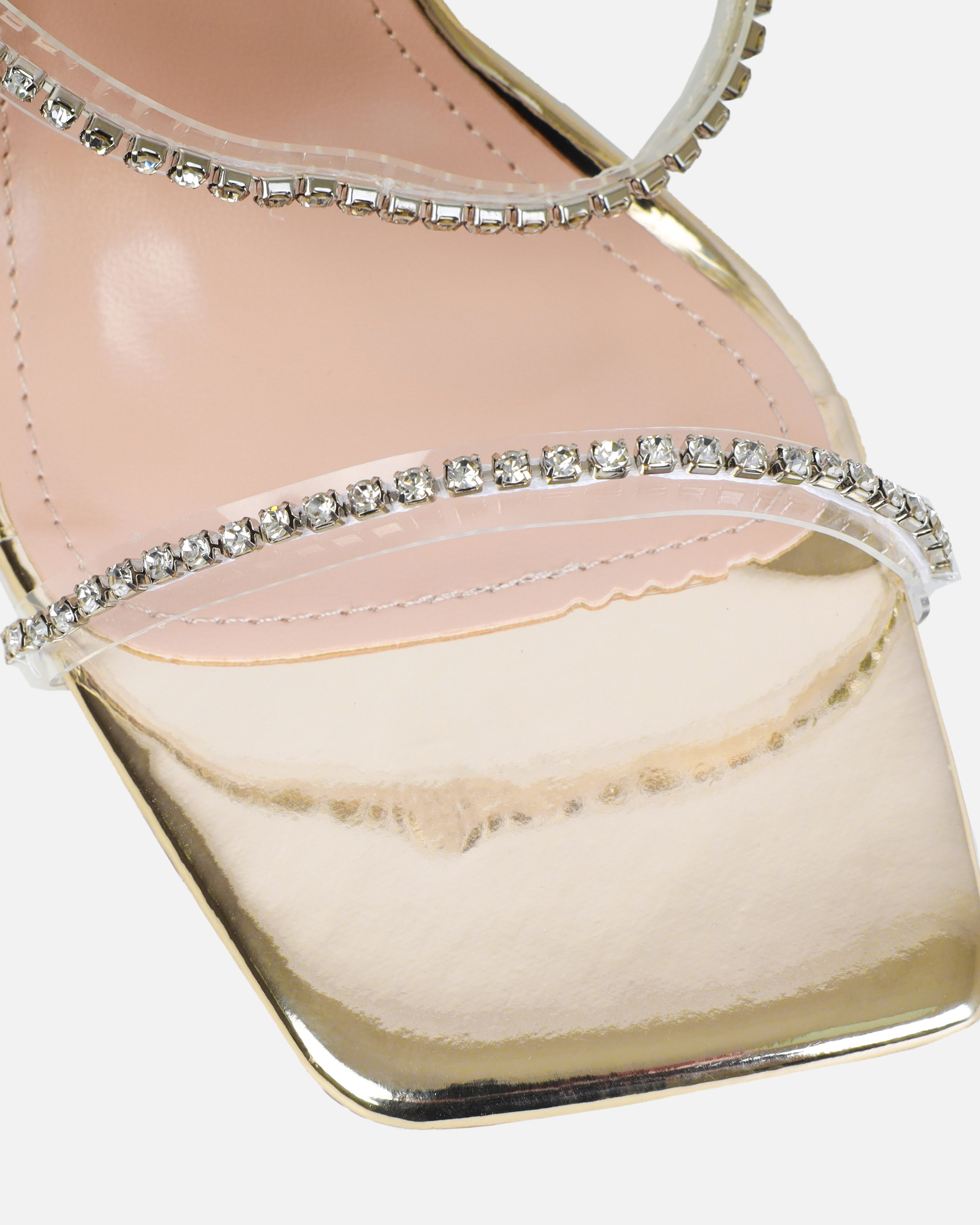 Issy Gold Clear Diamante Block Heels | SIMMI London