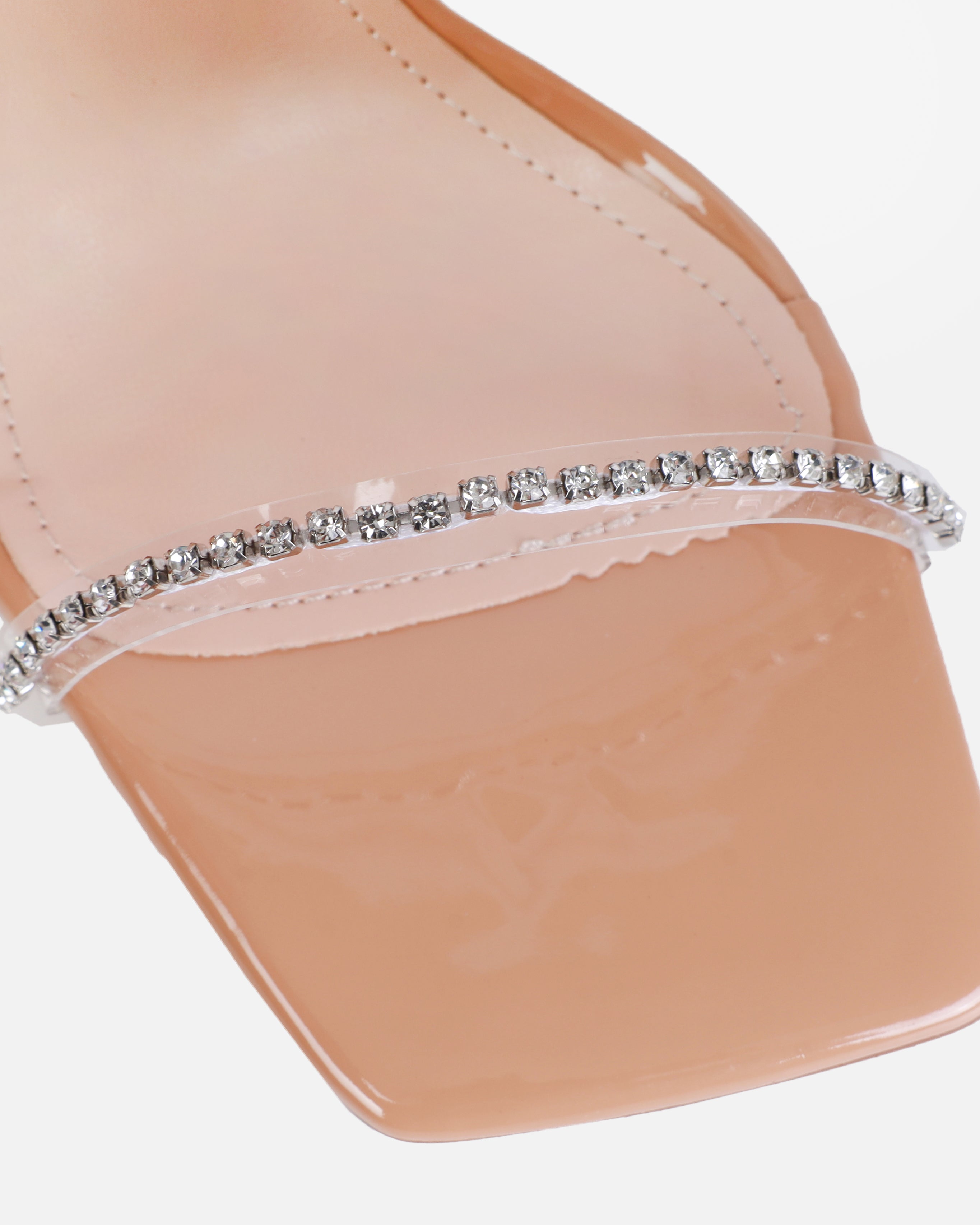 Issy Nude Patent Clear Diamante Block Heels | SIMMI London