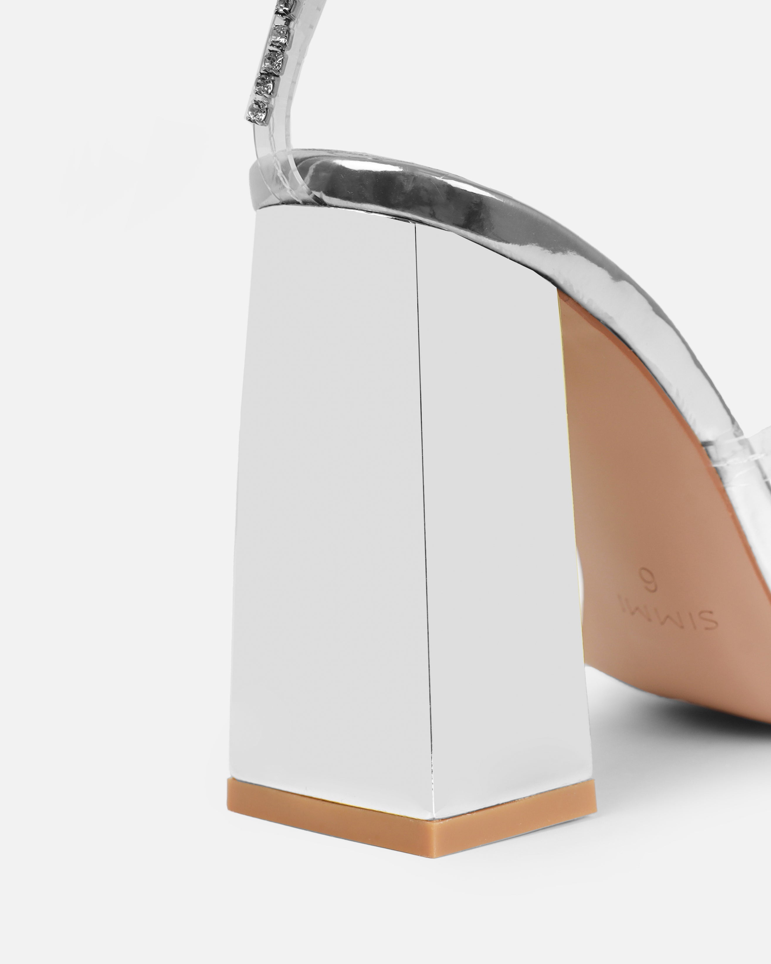 Issy Silver Clear Diamante Block Heels | SIMMI London