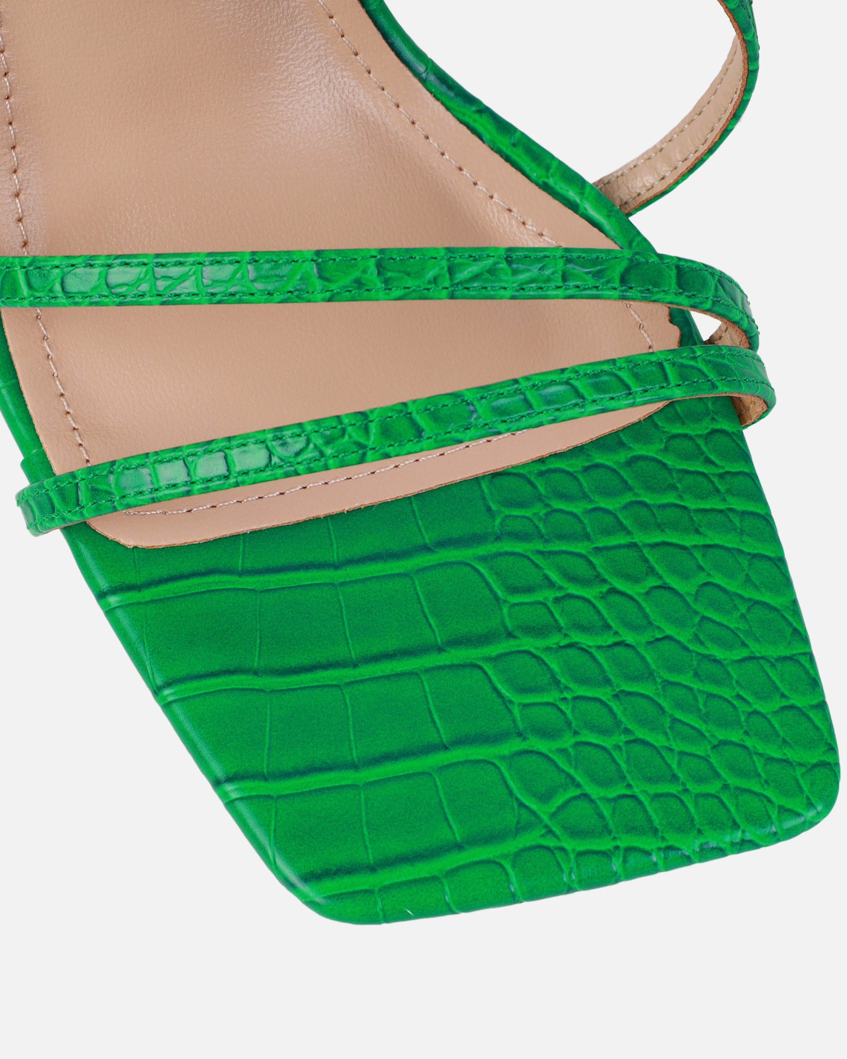 Madisyn Green Faux Croc Print Strappy Block Heels | SIMMI London