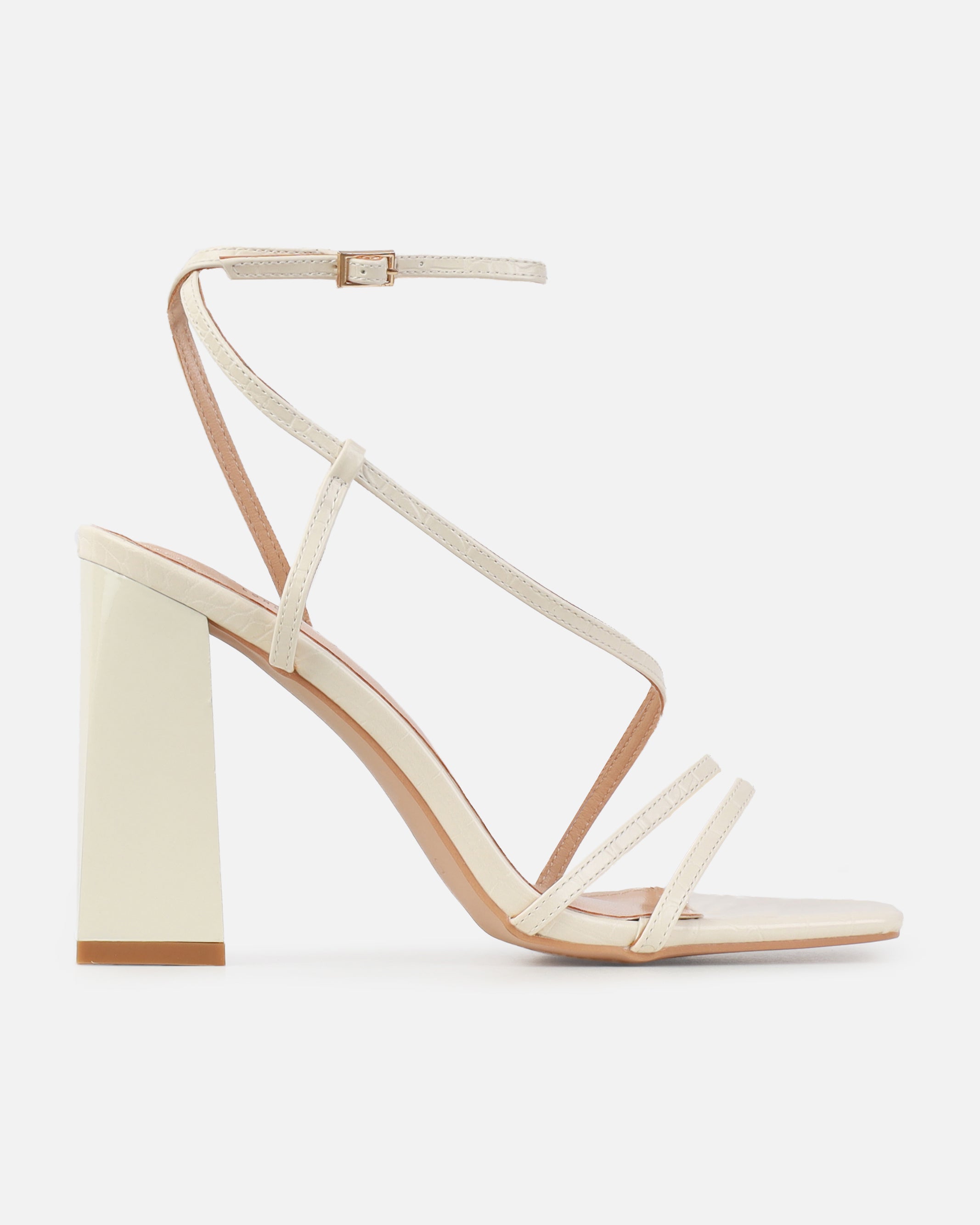 Madisyn Stone Faux Croc Print Strappy Block Heels | SIMMI London