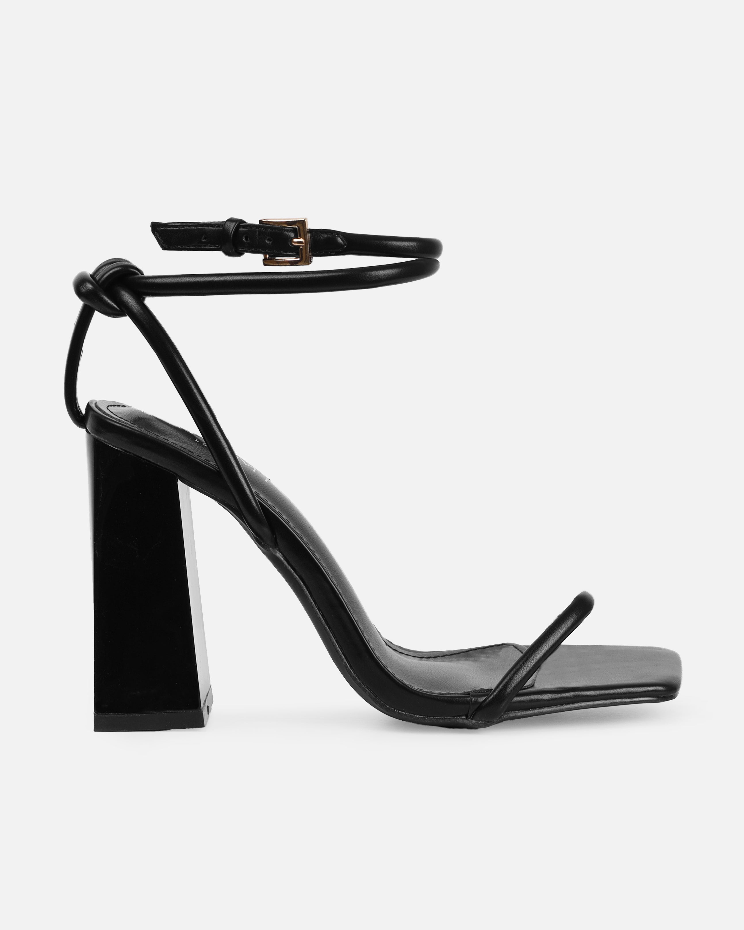 Gamela Black Strappy Block Heels | SIMMI London