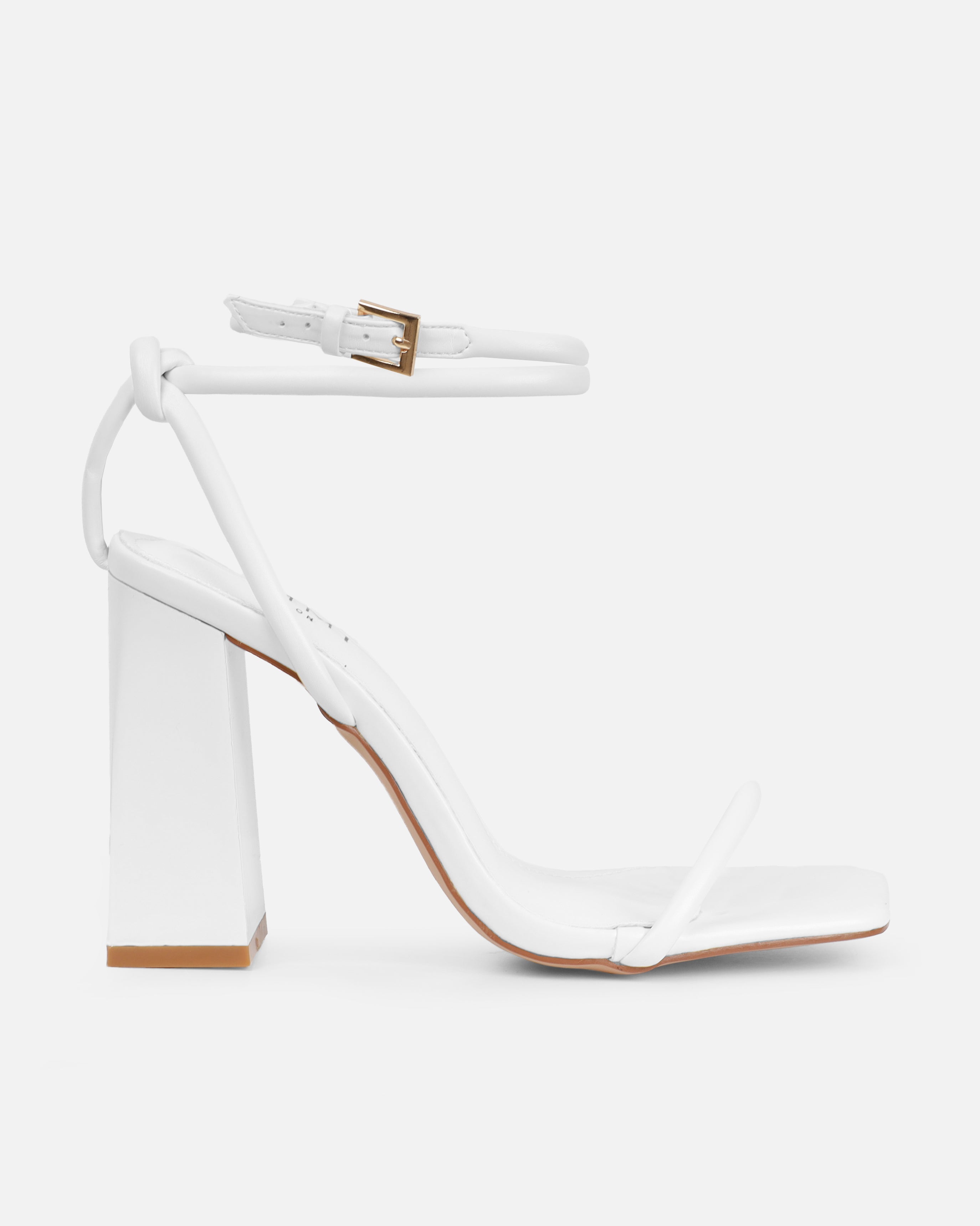 Gamela White Strappy Block Heels | SIMMI London