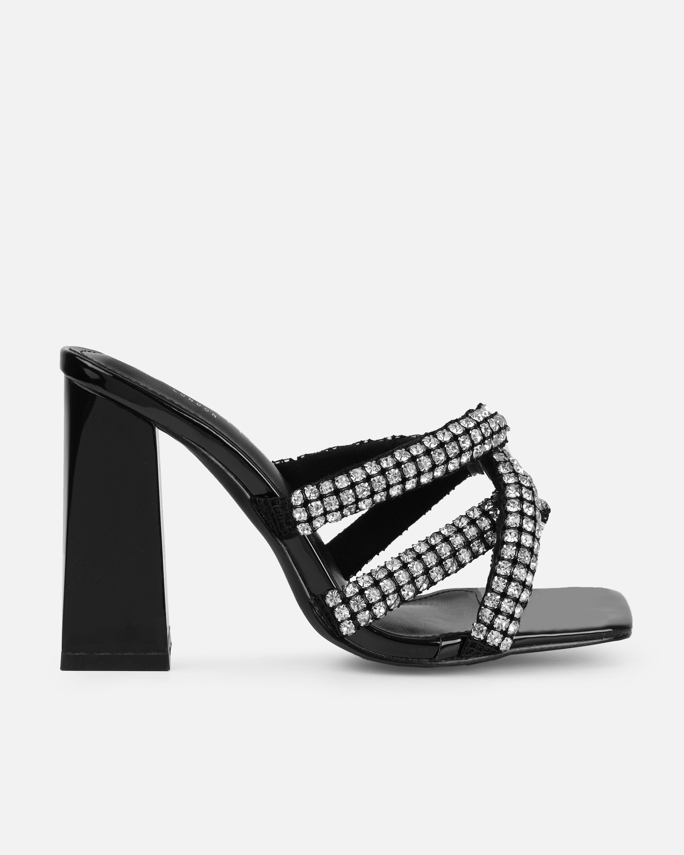 Davitah Black Diamante Block Heel Mules | SIMMI London