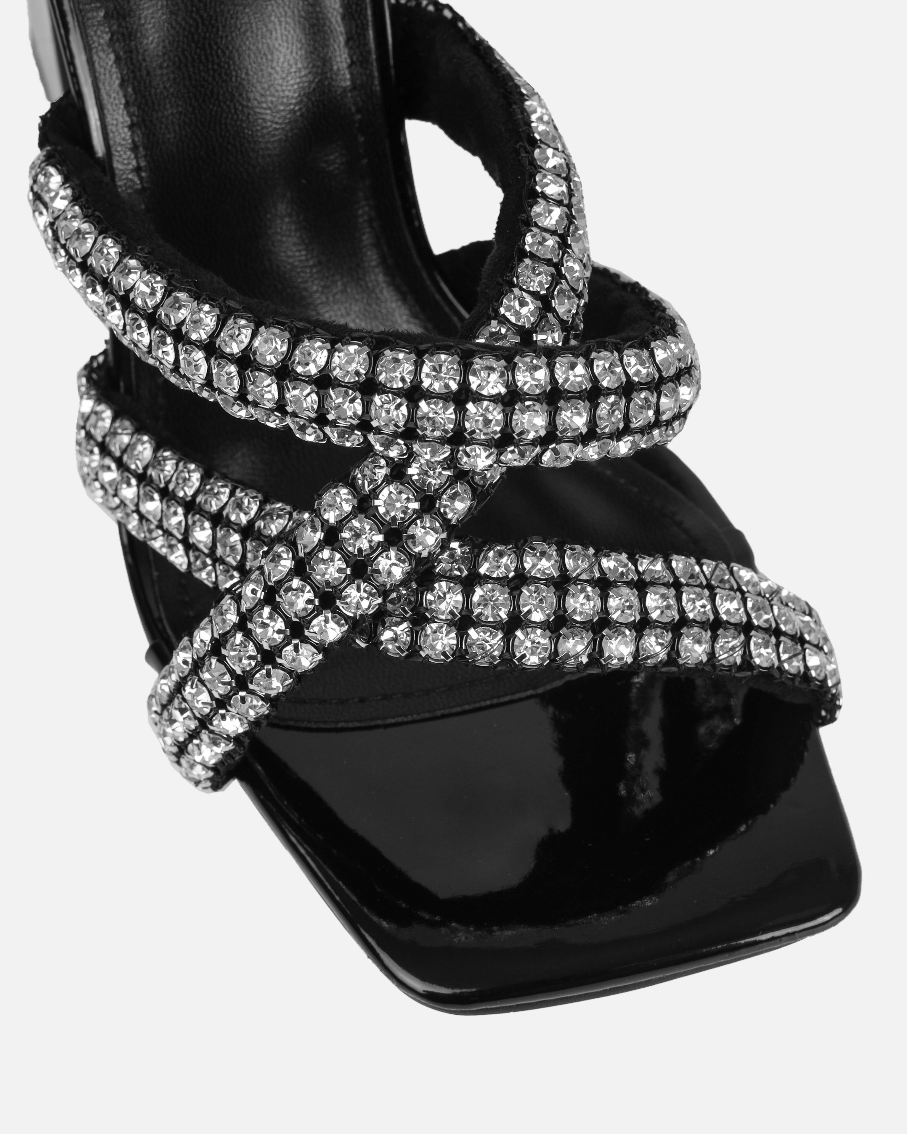 Davitah Black Diamante Block Heel Mules | SIMMI London