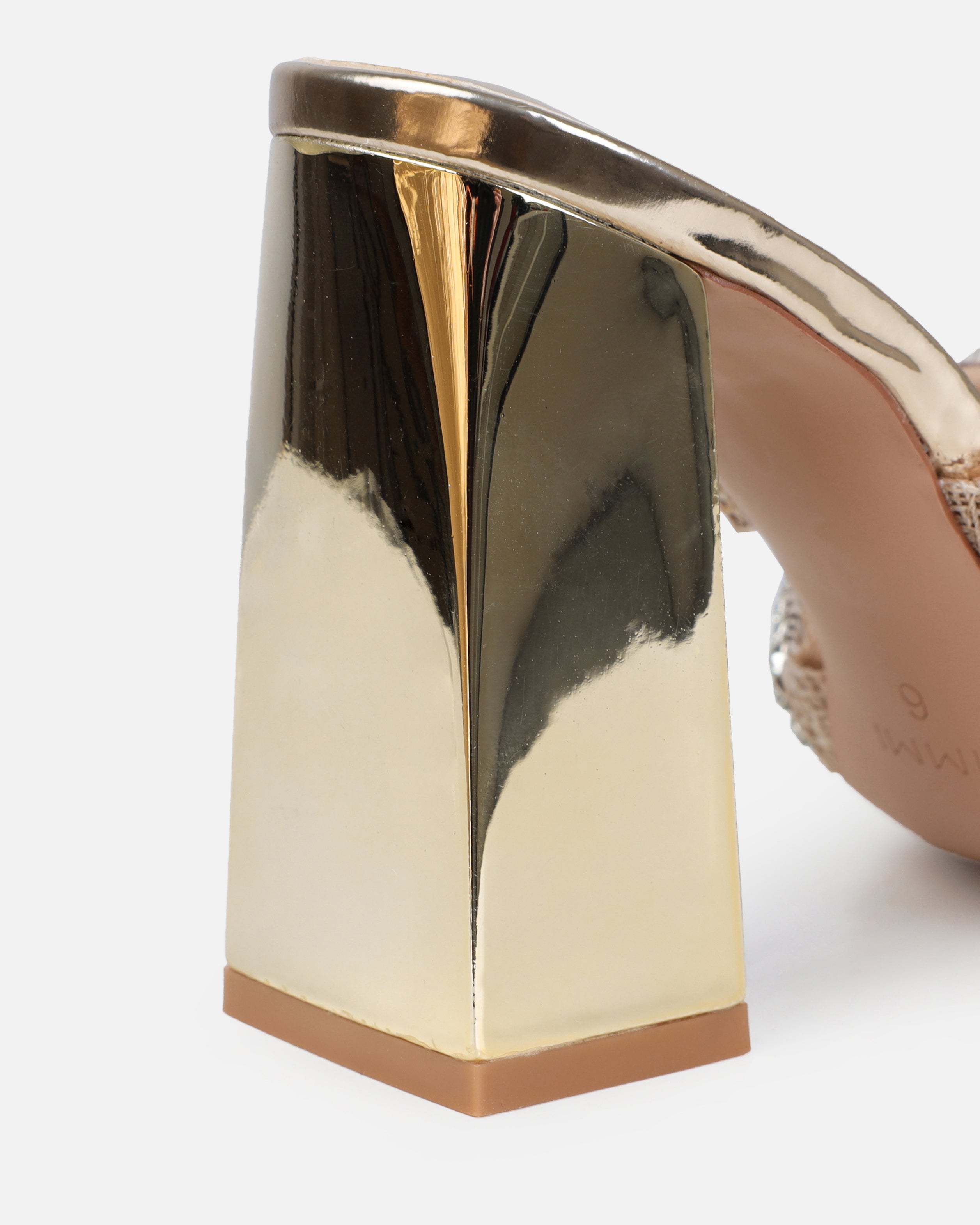 Davitah Gold Diamante Block Heel Mules | SIMMI London