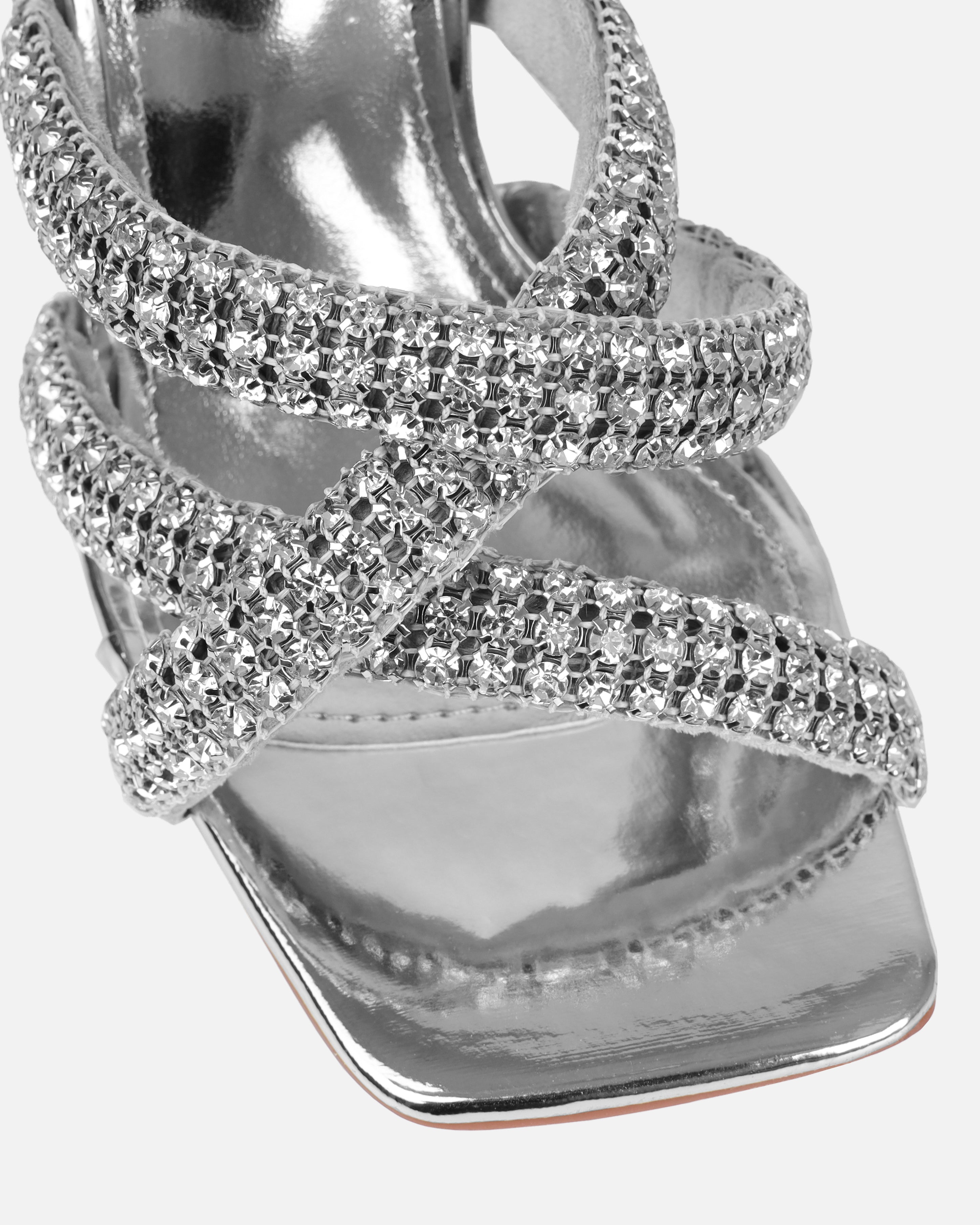Davitah Silver Diamante Block Heel Mules | SIMMI London