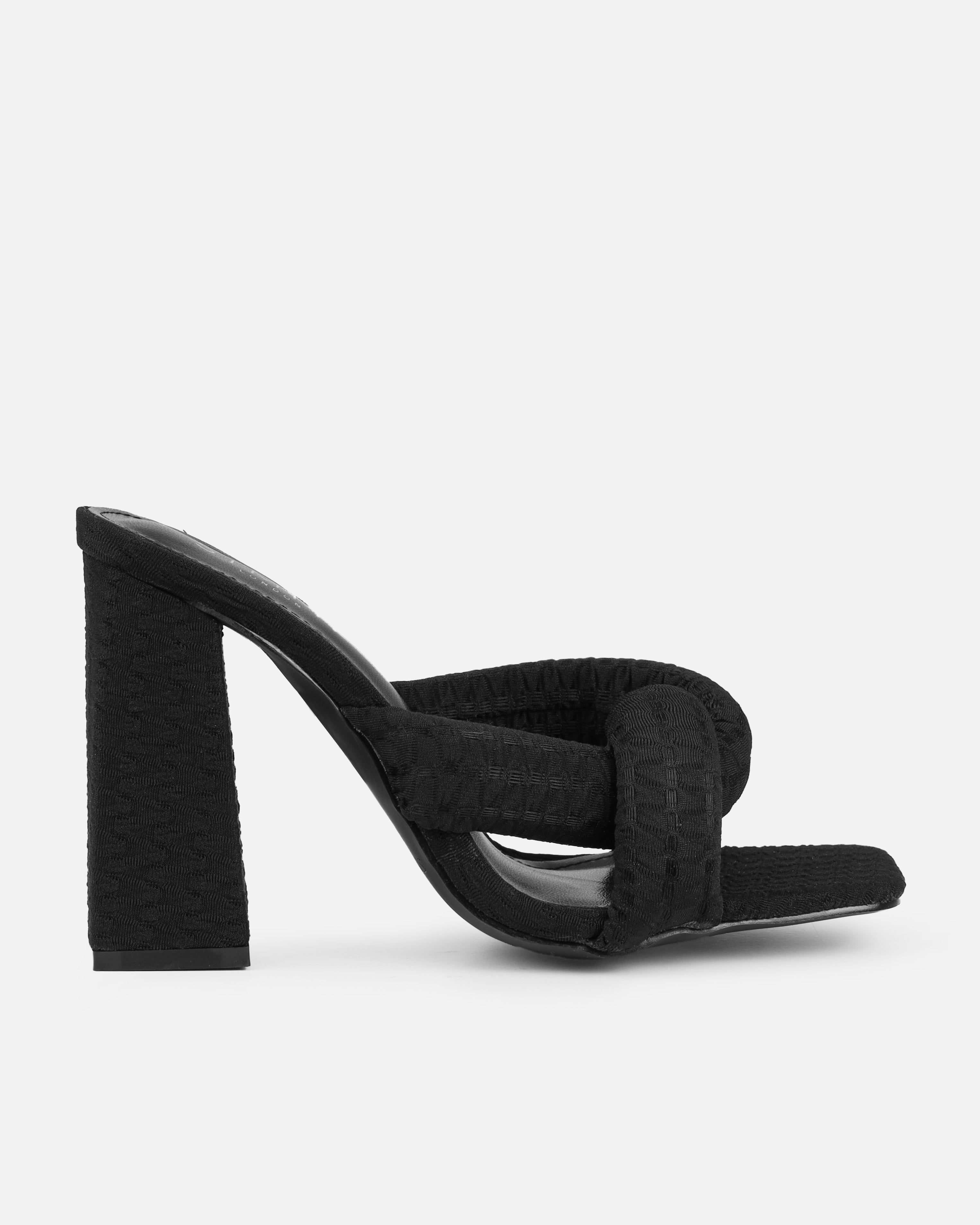 Tasha Ghouri Oona Black Textured Twist Block Mules | SIMMI London