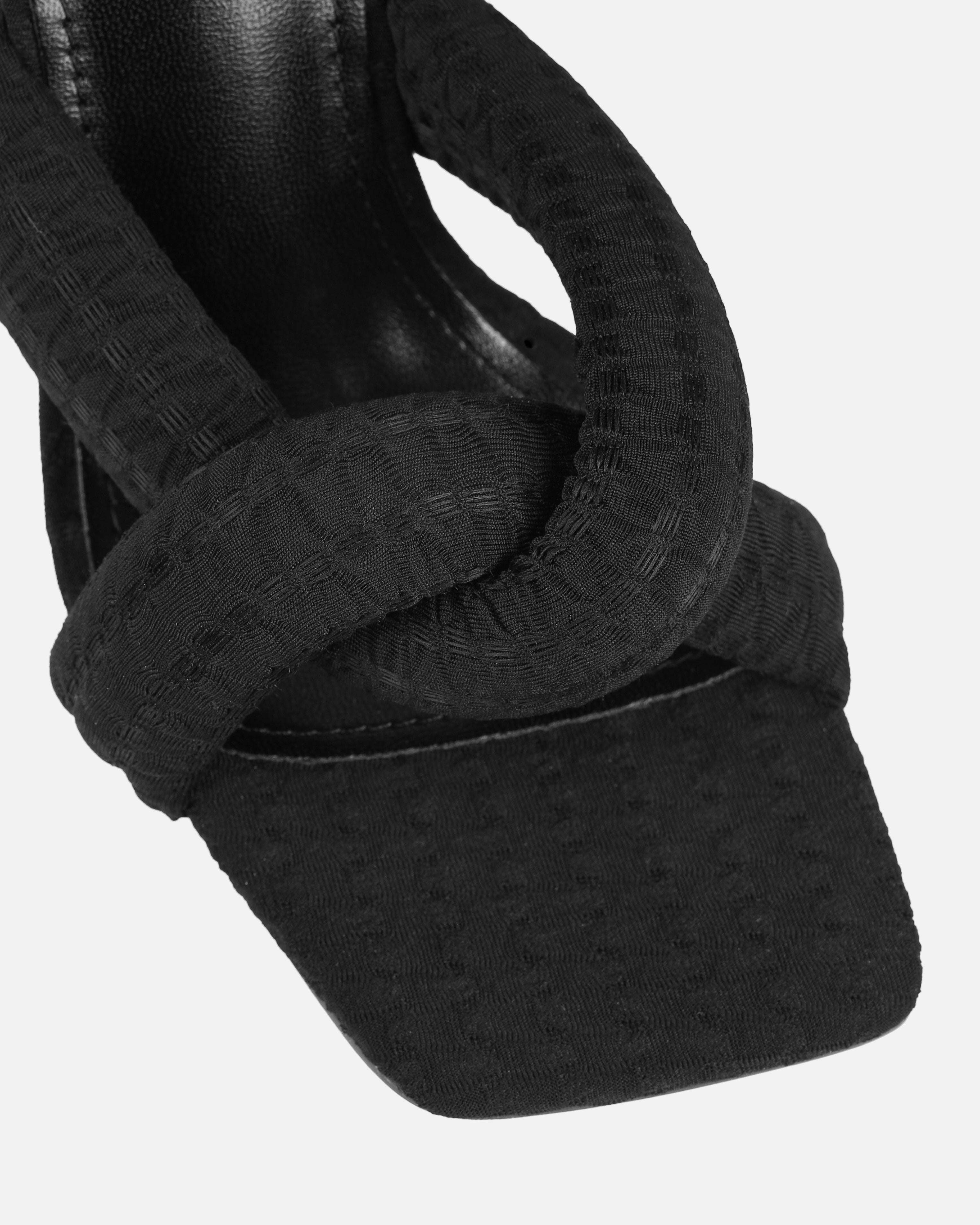 Tasha Ghouri Oona Black Textured Twist Block Mules | SIMMI London
