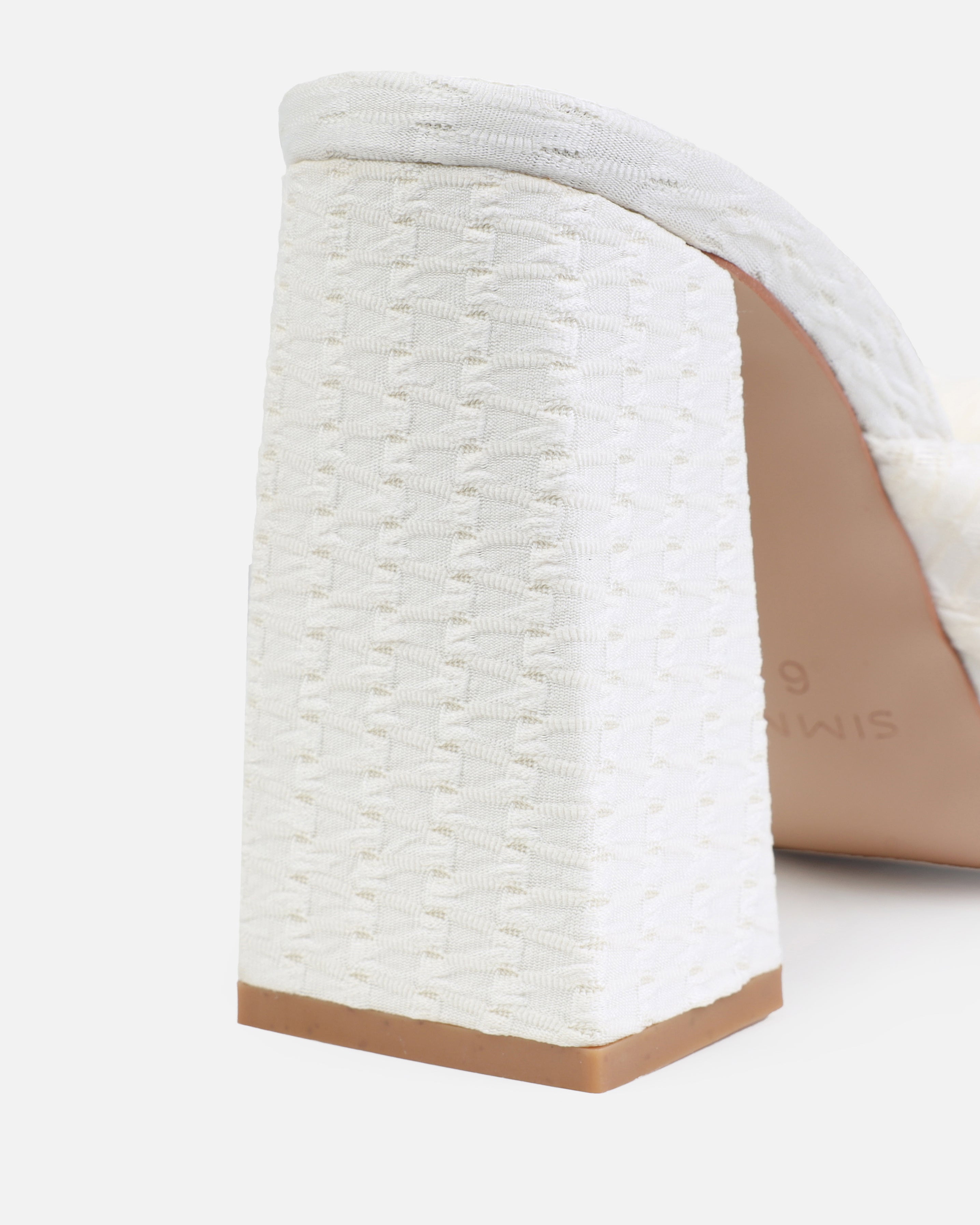 Tasha Ghouri Oona White Textured Twist Block Mules | SIMMI London