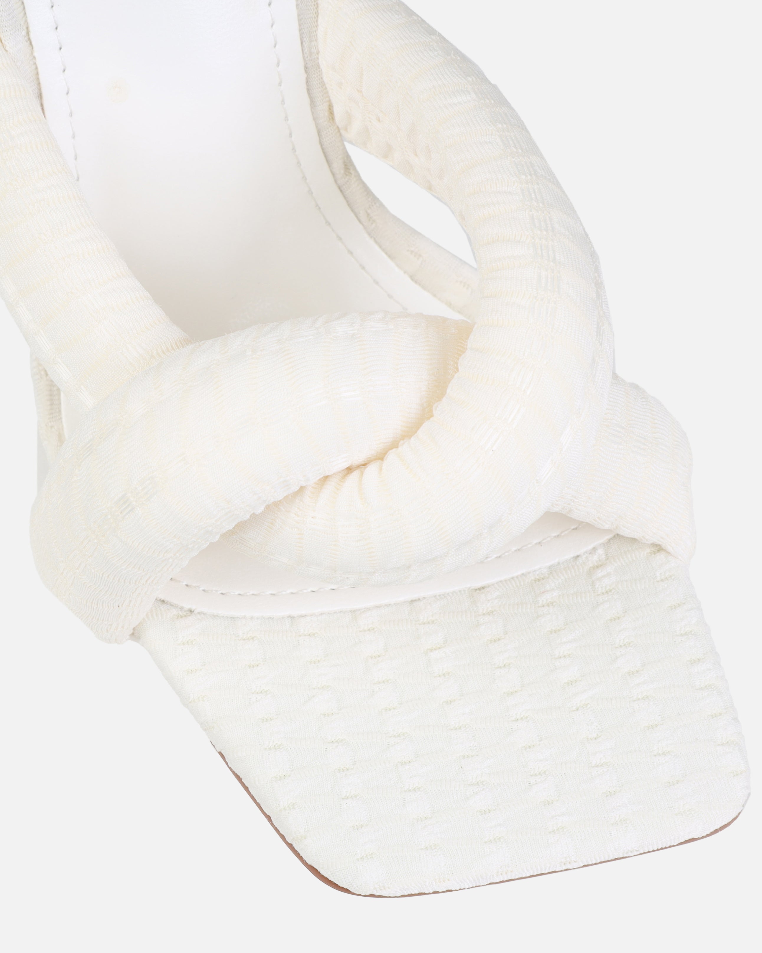 Tasha Ghouri Oona White Textured Twist Block Mules | SIMMI London