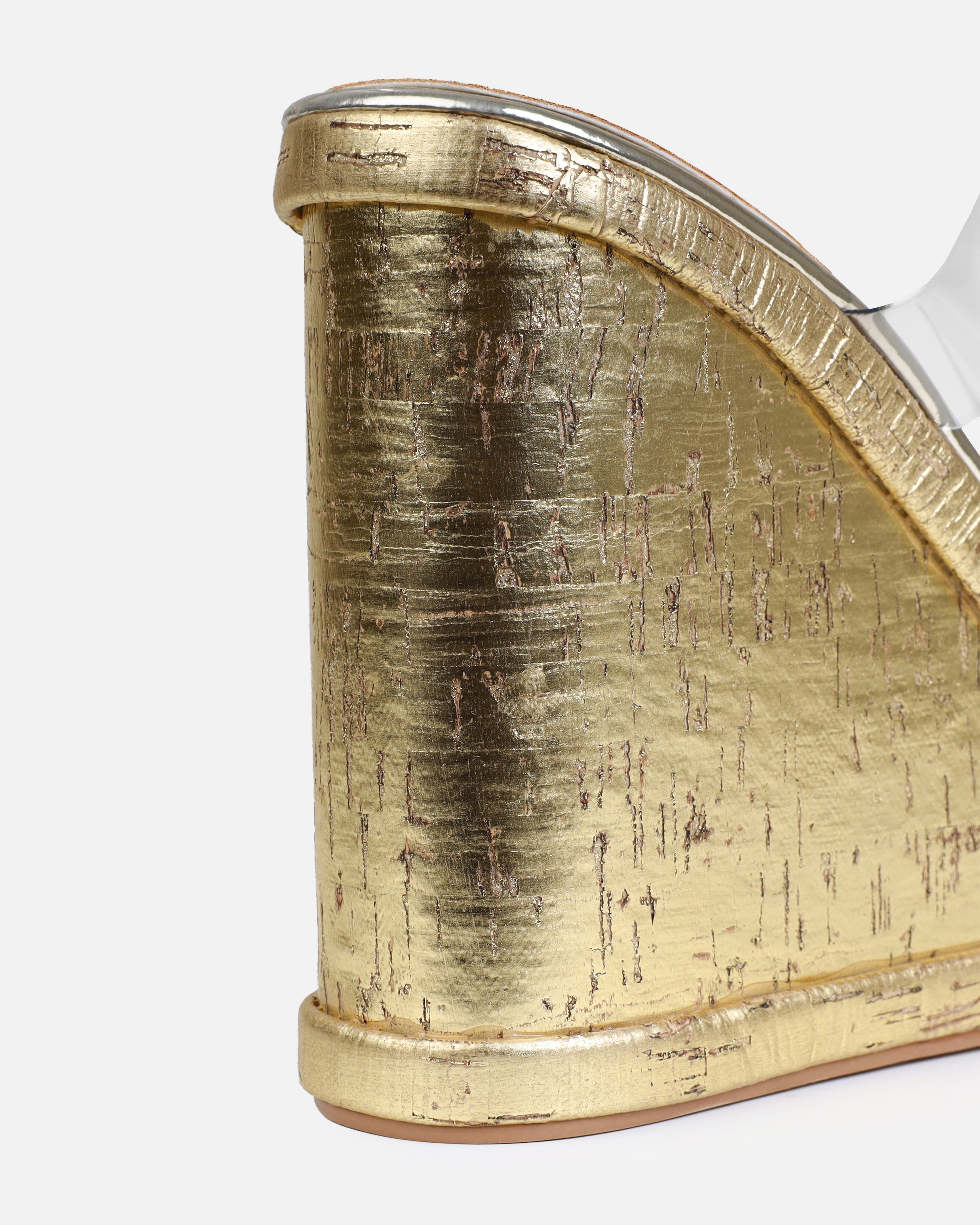 Isabelle Gold Clear Mule Wedges | SIMMI London
