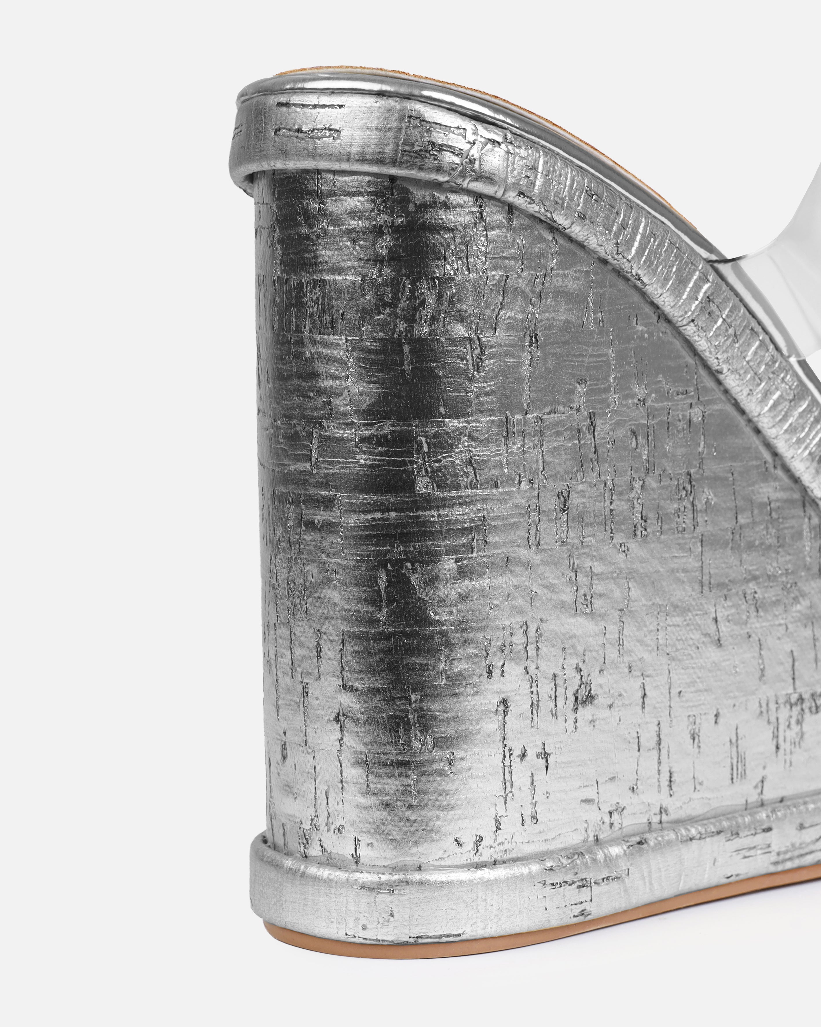 Isabelle Silver Clear Mule Wedges | SIMMI London