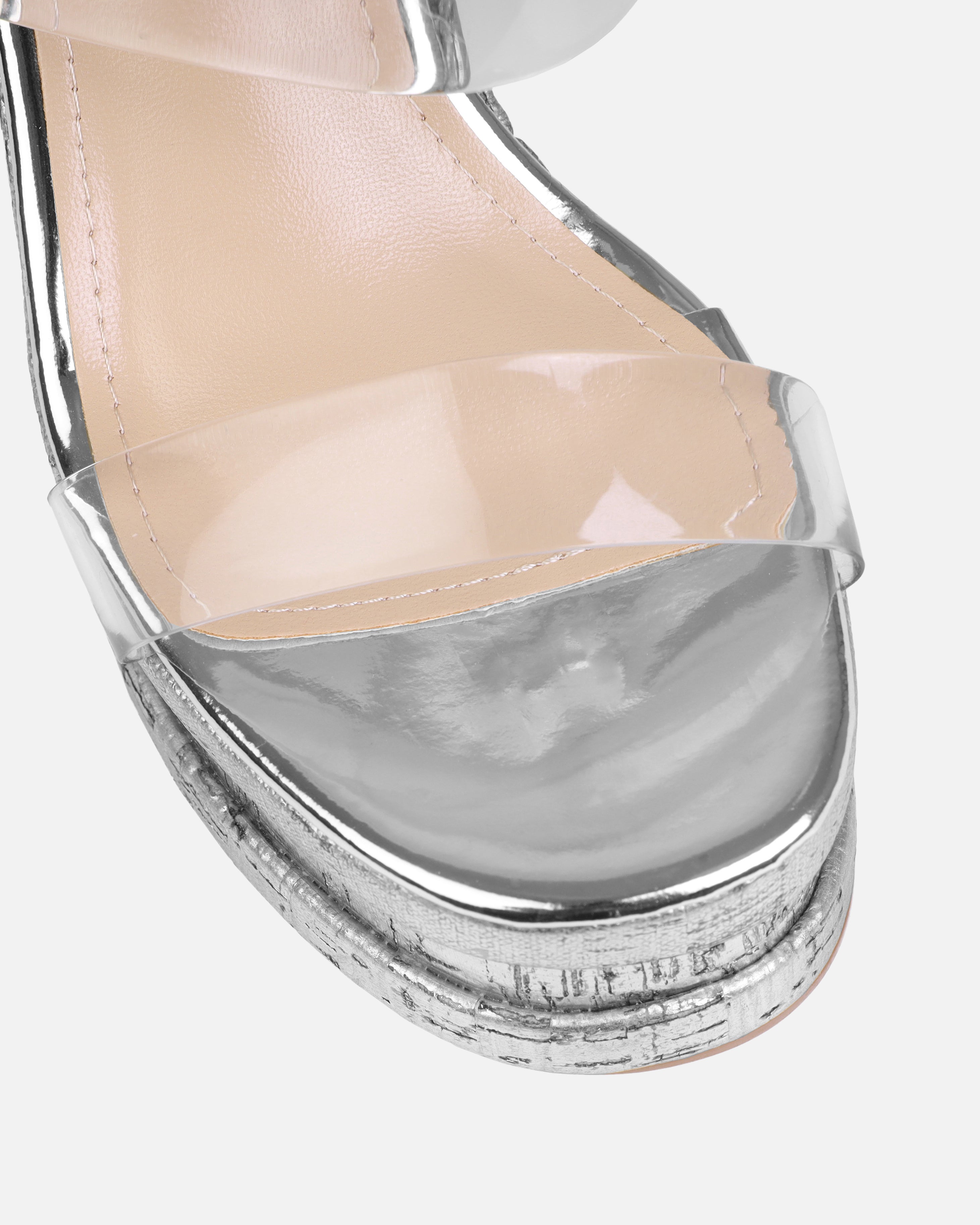 Isabelle Silver Clear Mule Wedges | SIMMI London