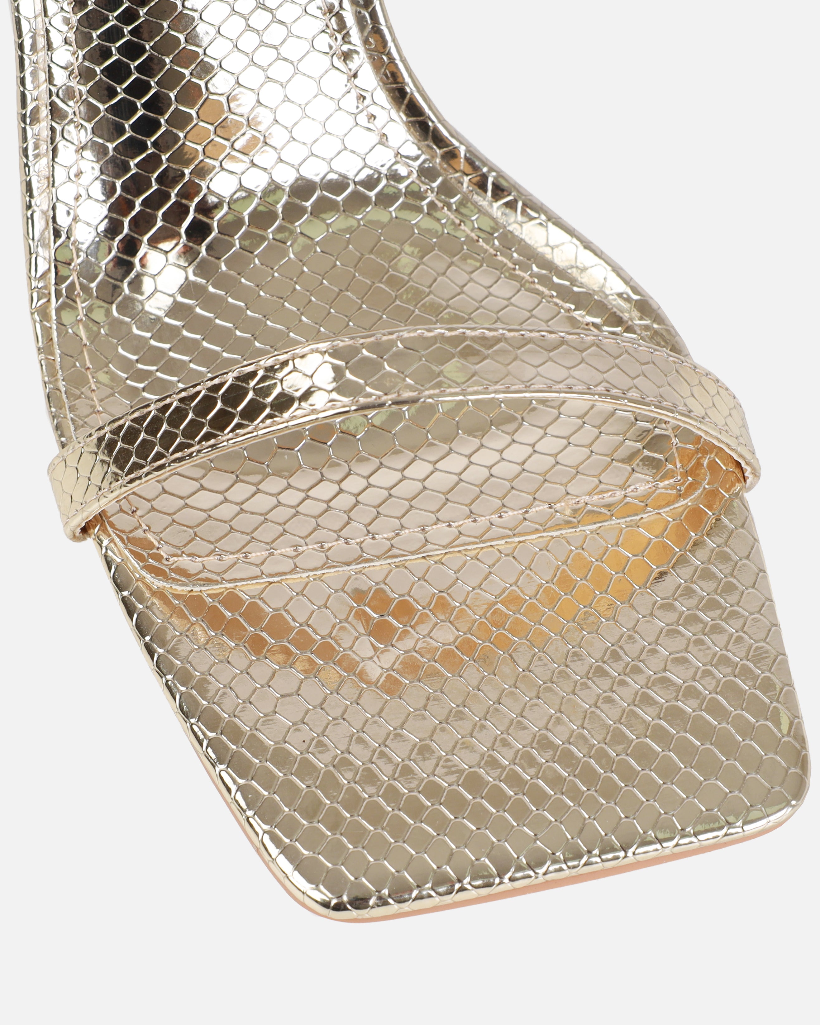 Ishani Light Gold Faux Snake Print Block Heels | SIMMI London