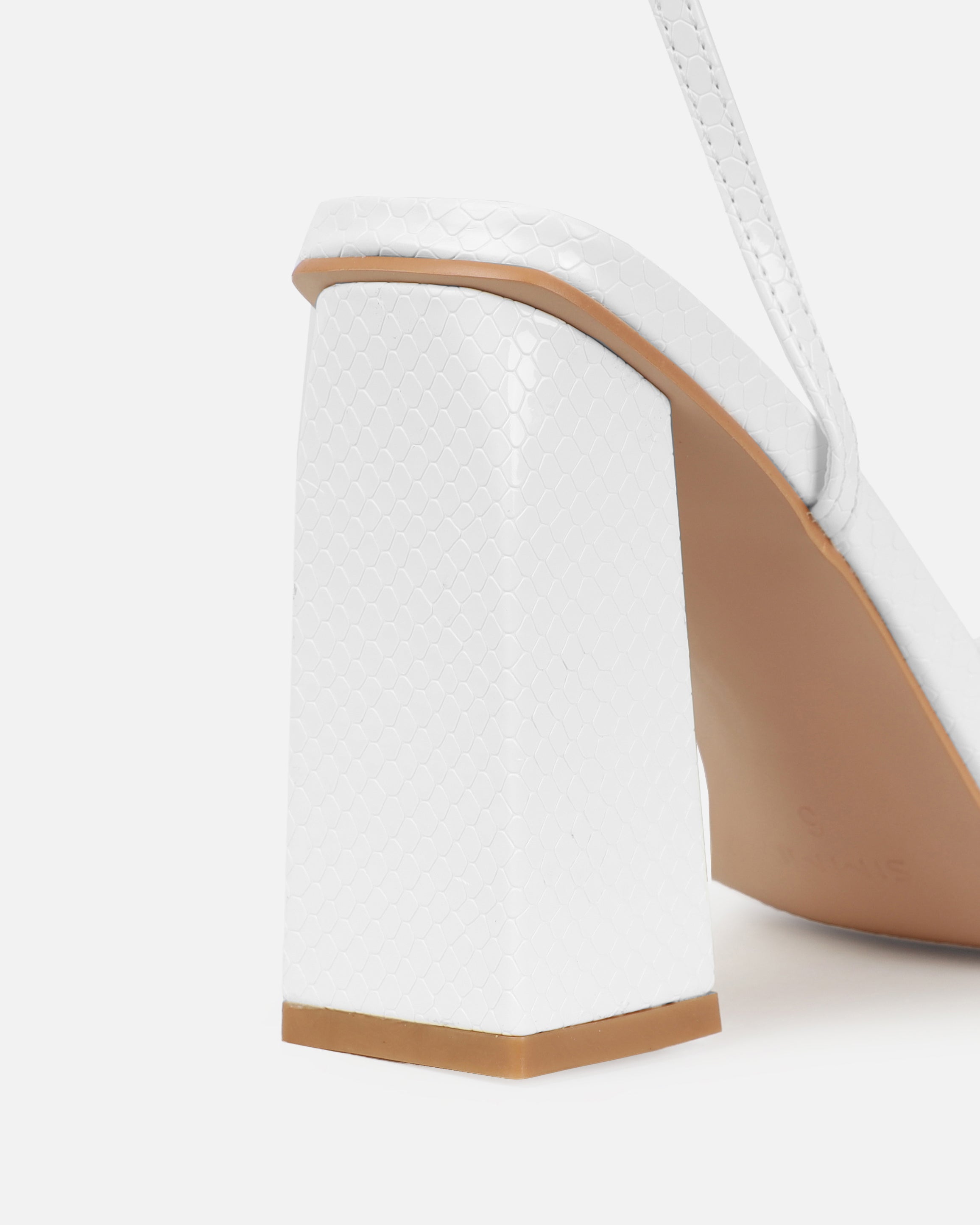 Ishani White Faux Snake Print Block Heels | SIMMI London