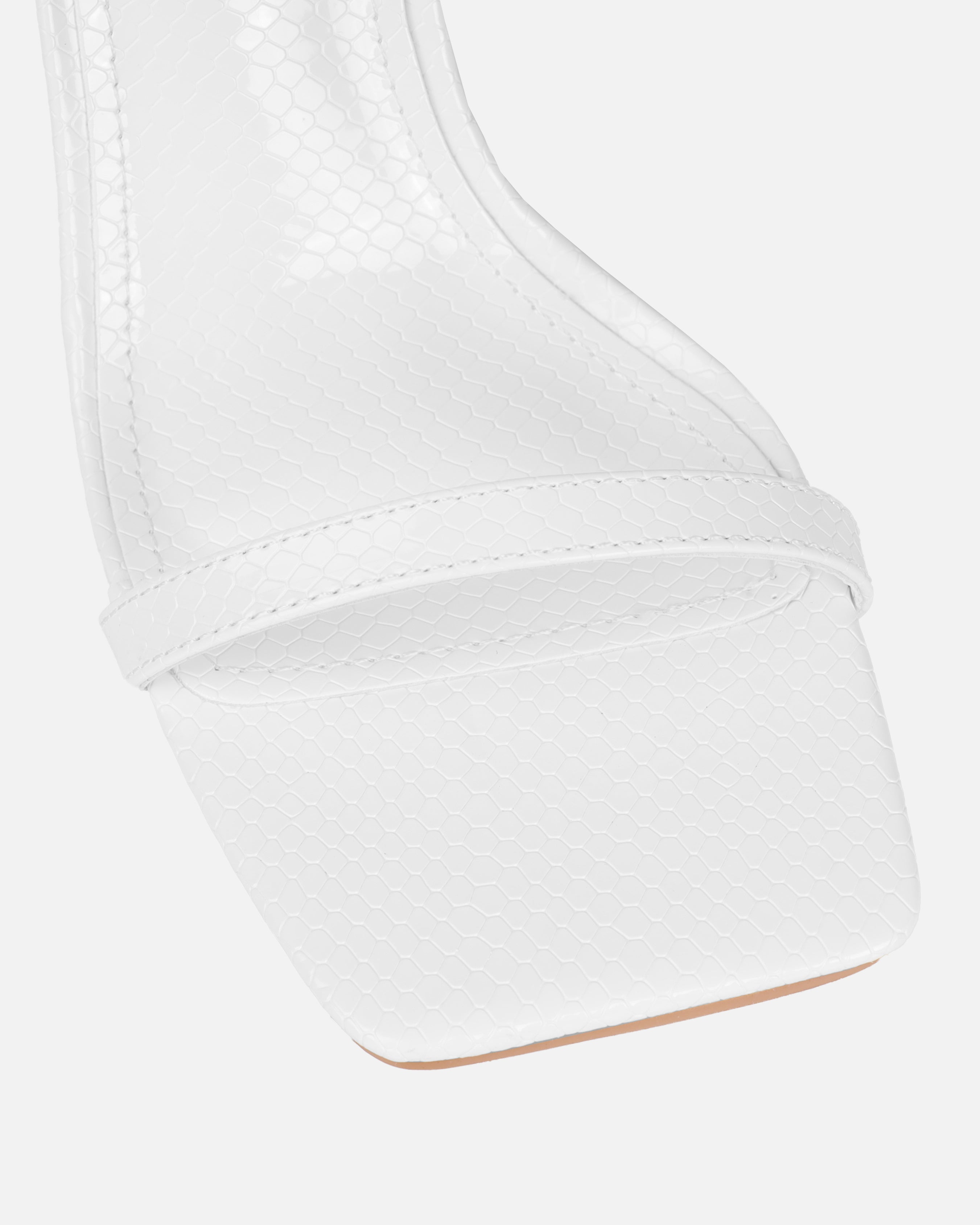 Ishani White Faux Snake Print Block Heels | SIMMI London