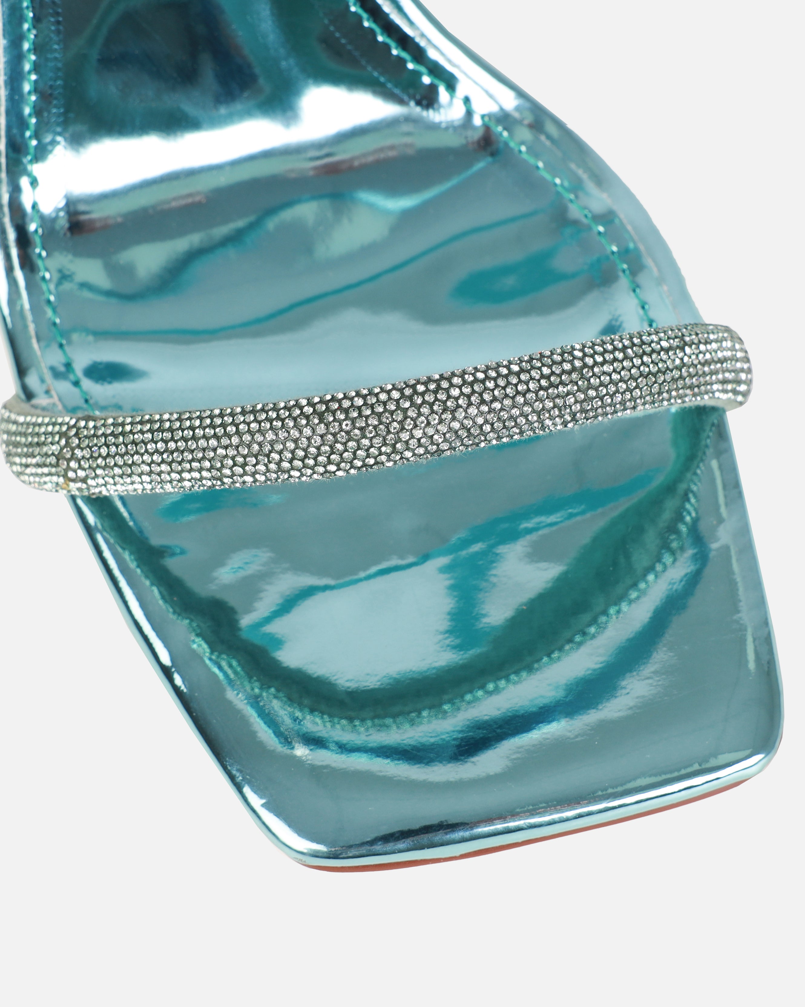 Ivani Aqua Mirror Diamante Block Gem Heels | SIMMI London
