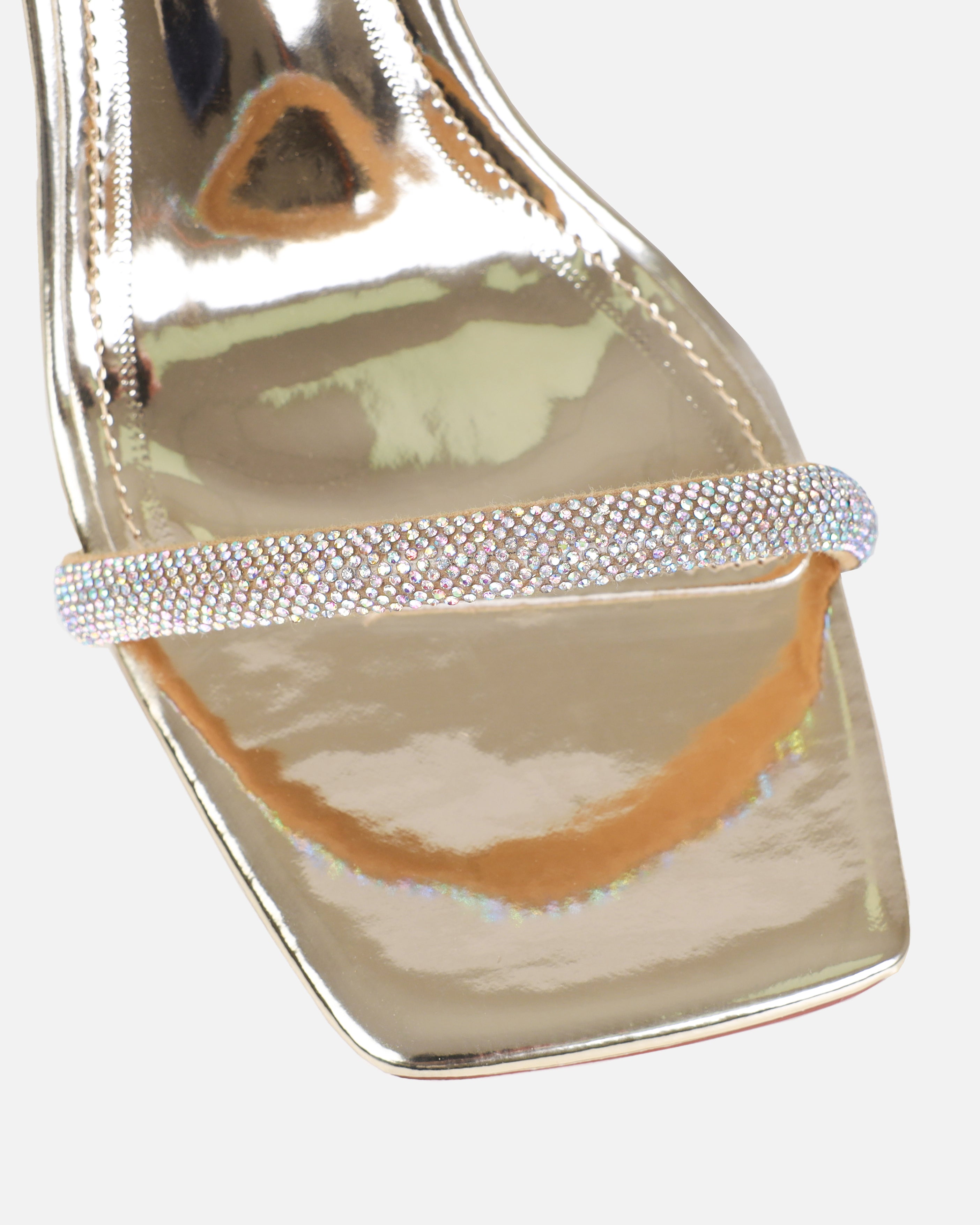 Ivani Gold Mirror Diamante Block Gem Heels | SIMMI London