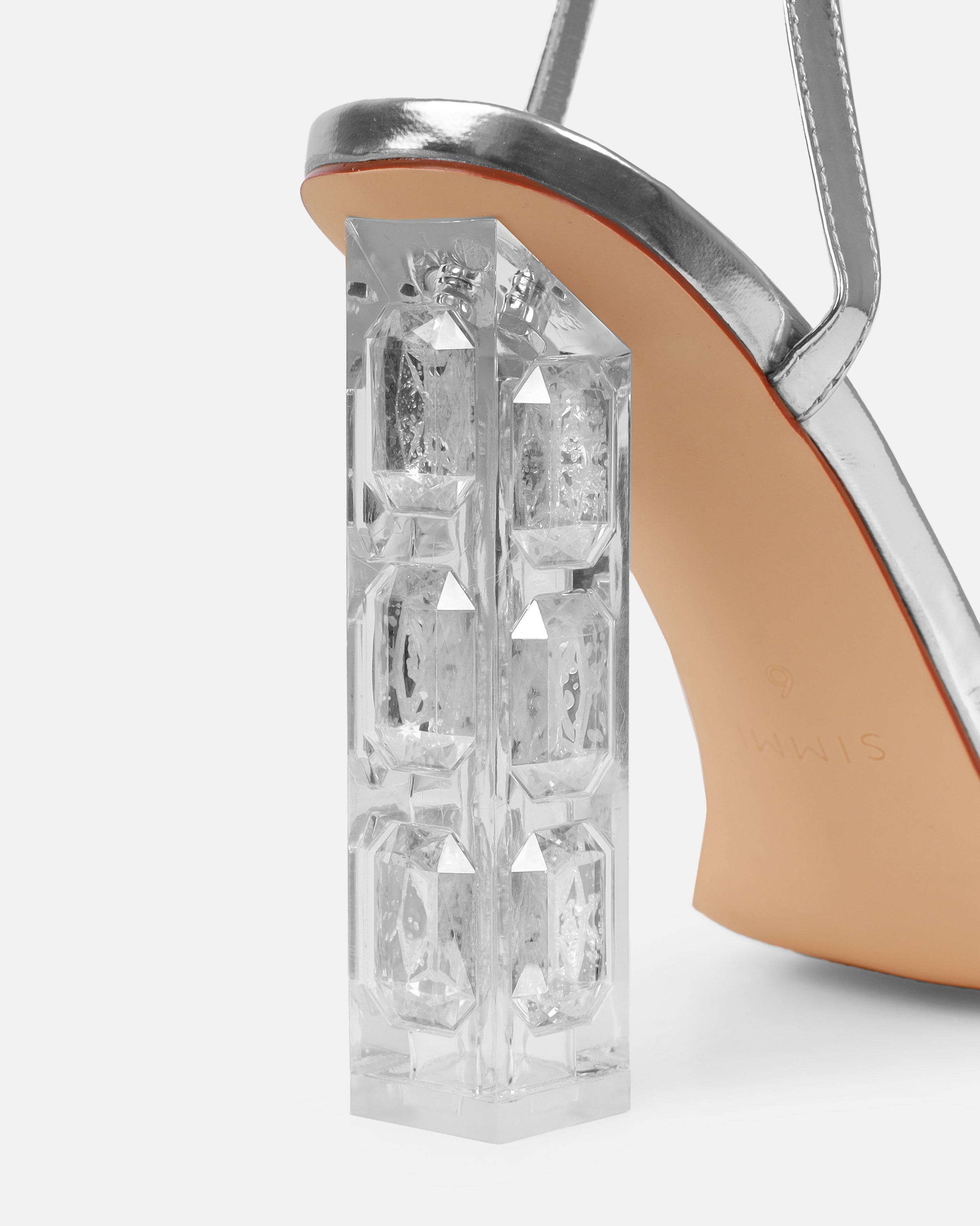 Ivani Silver Mirror Diamante Block Gem Heels | SIMMI London