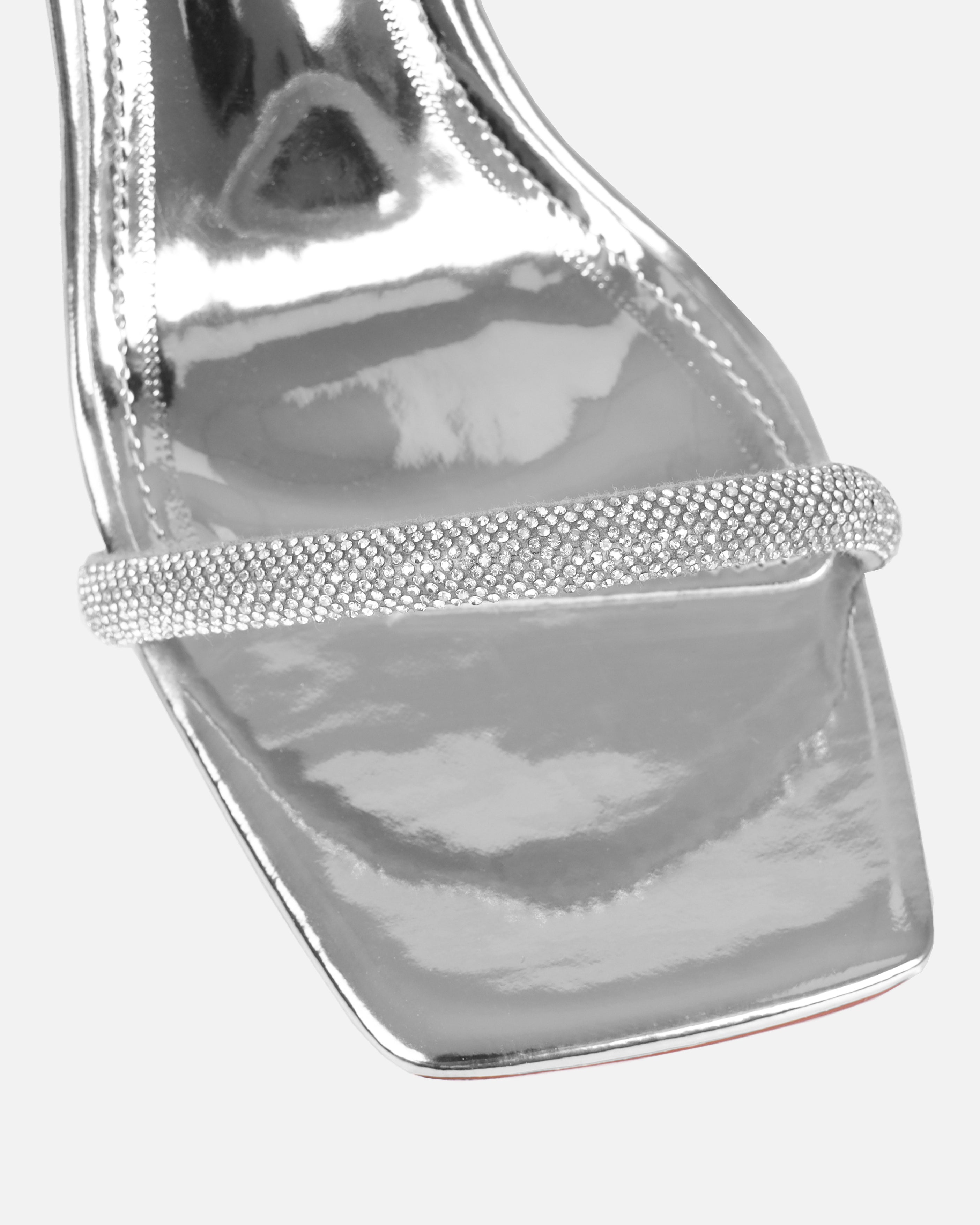 Ivani Silver Mirror Diamante Block Gem Heels | SIMMI London